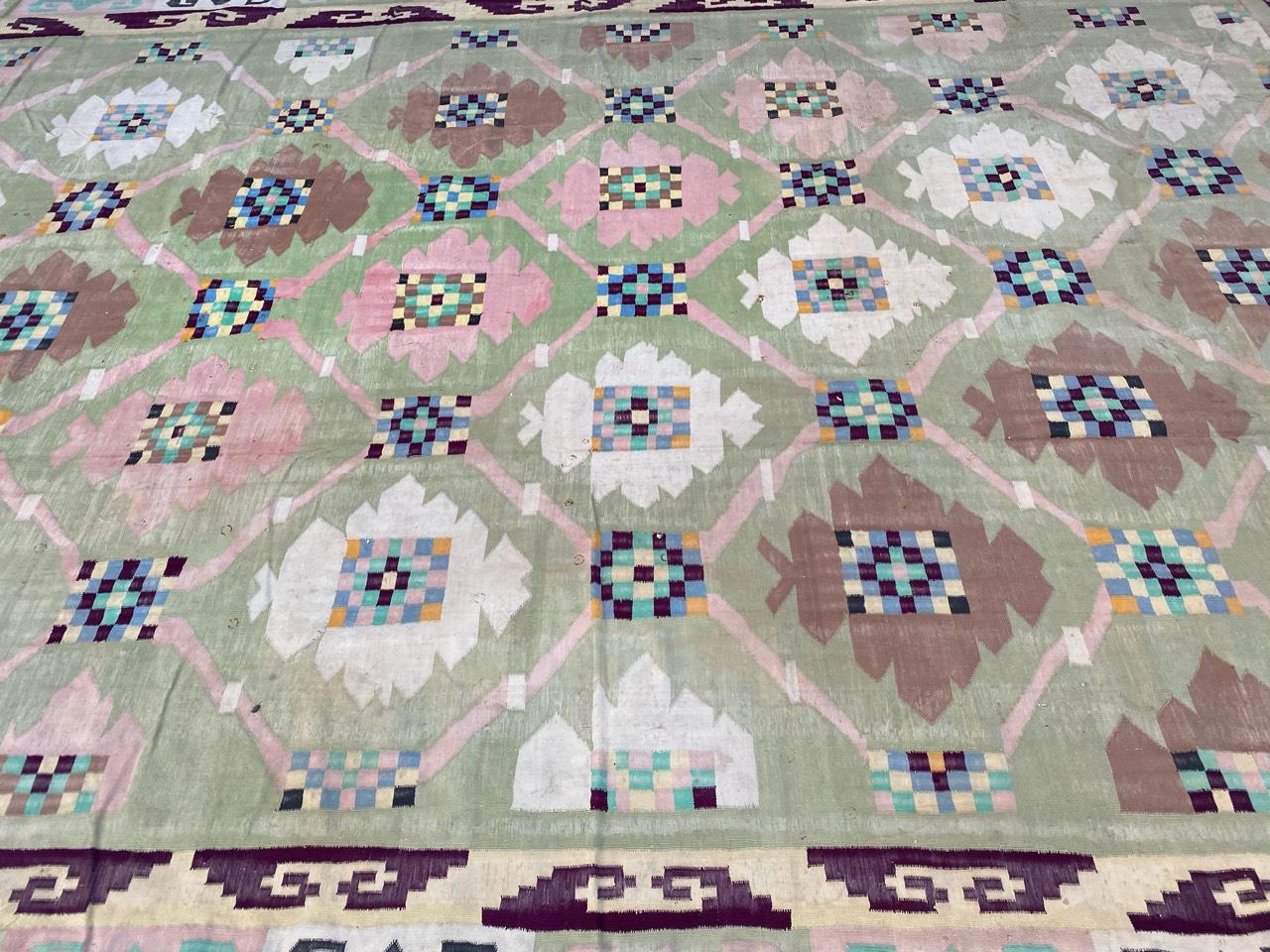 Wonderful Large Indian Dhurrie Flat-Woven Rug For Sale 1