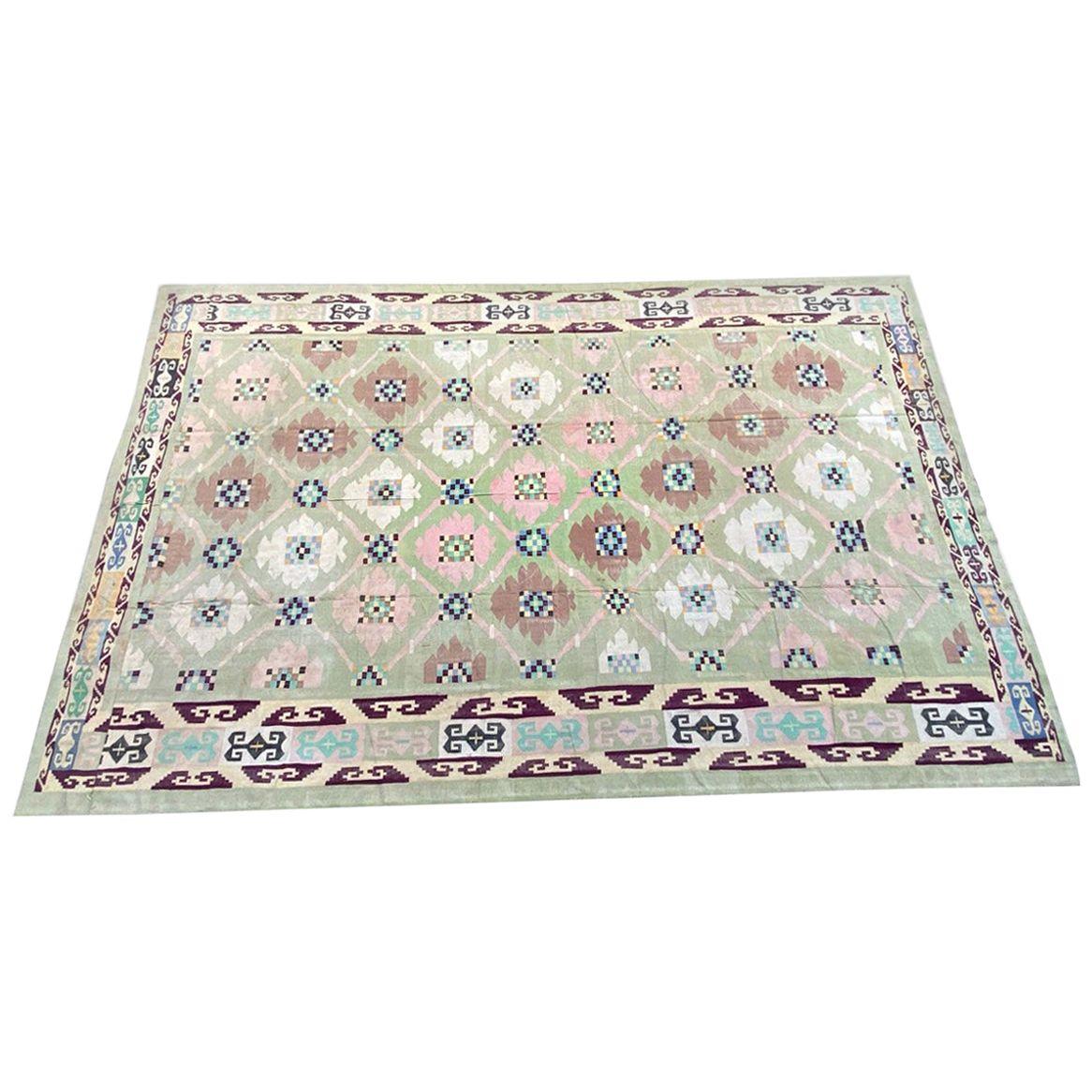 Wonderful Large Indian Dhurrie Flat-Woven Rug For Sale