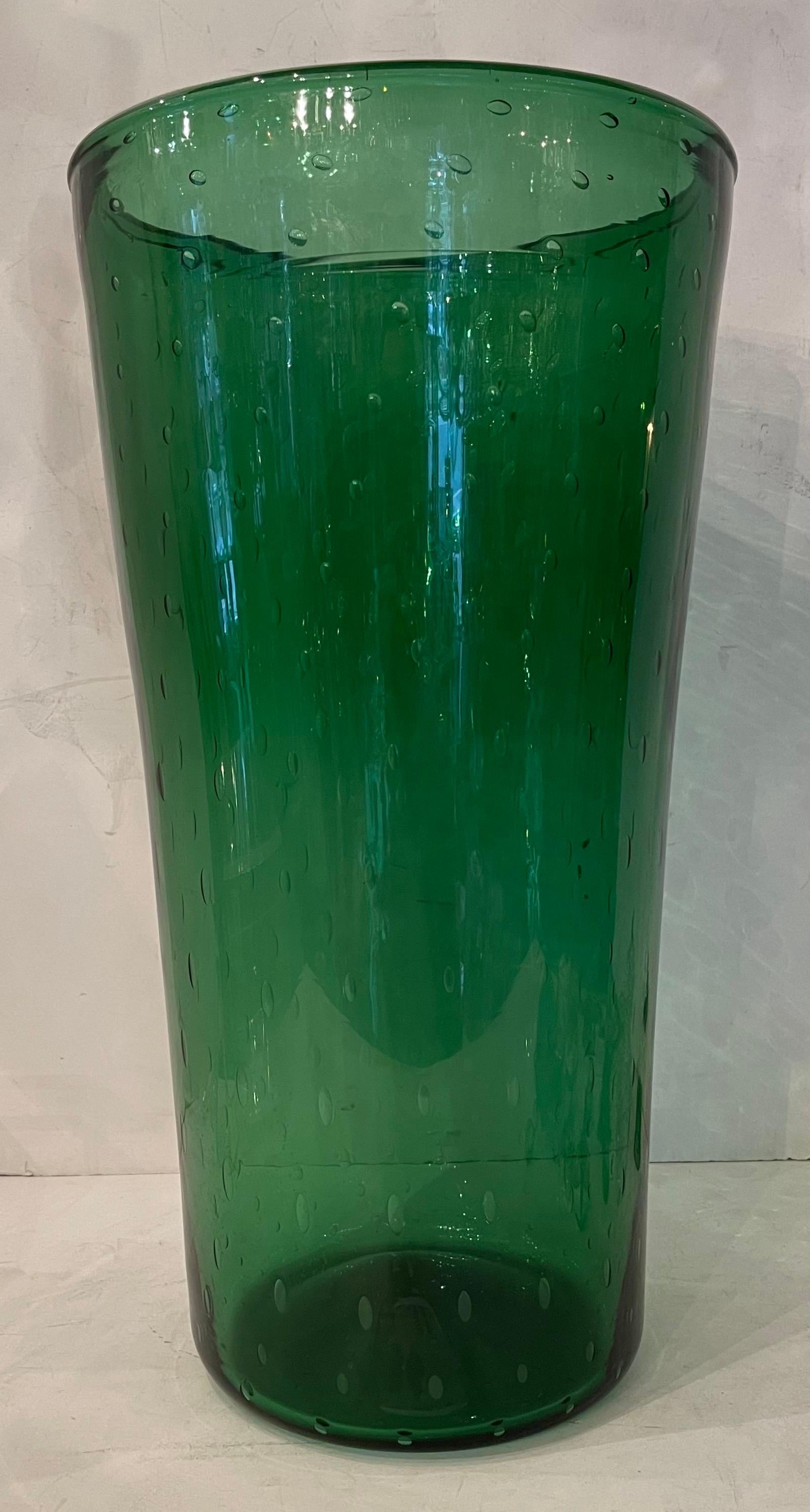 A Wonderful Large Italian Art Glass Bullicante Style Murano / Venetian Bubbles Green Blown Glass Vase 