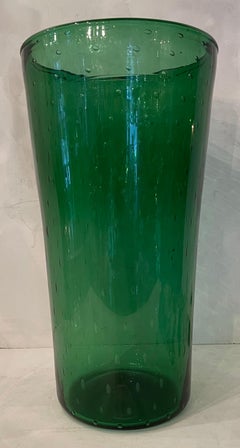 Wonderful Large Italian Art Glass Bullicante Murano Venetian Bubbles Green Vase