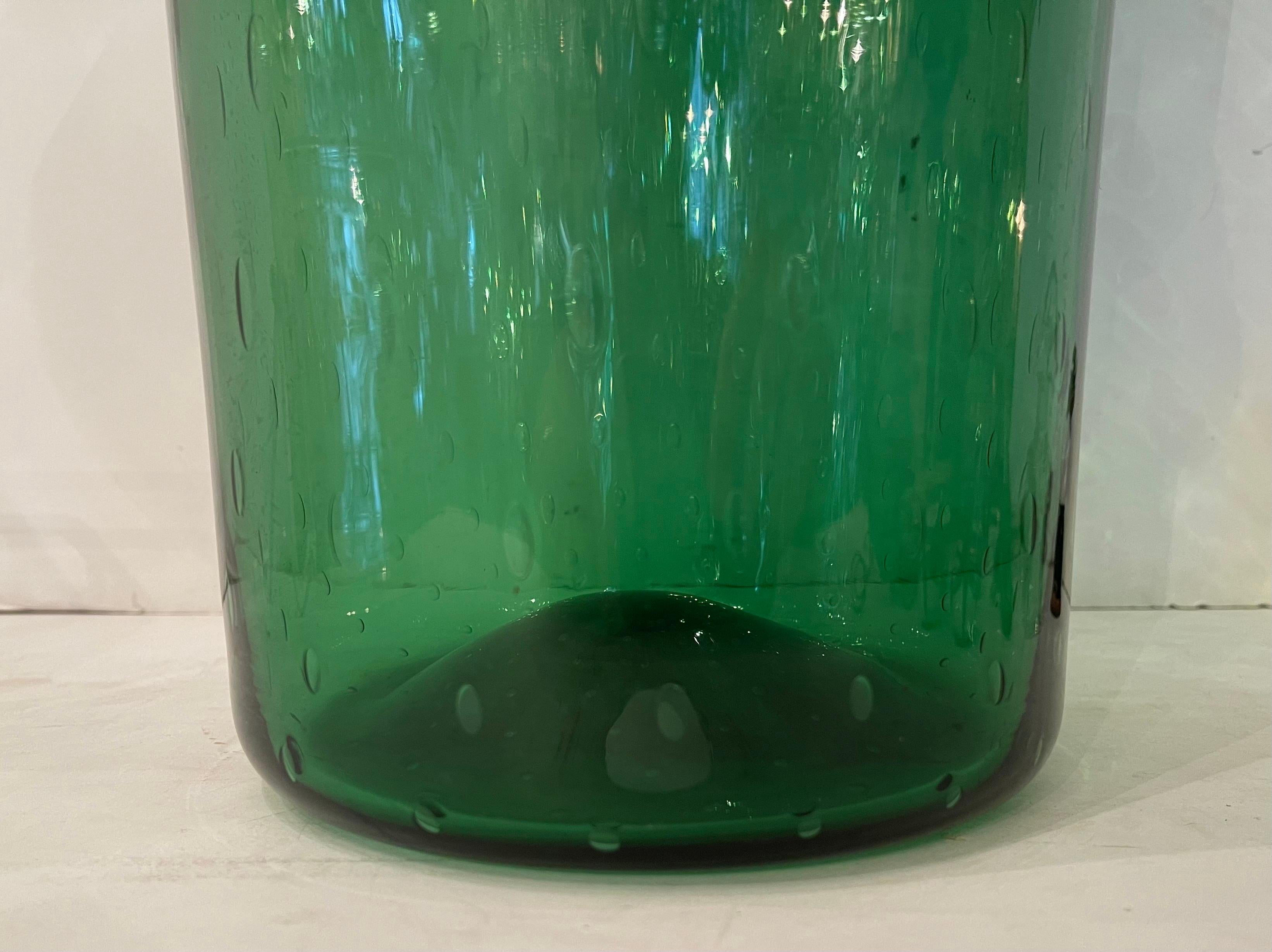 20th Century Wonderful Large Italian Art Glass Bullicante Murano Venetian Bubbles Green Vase  For Sale