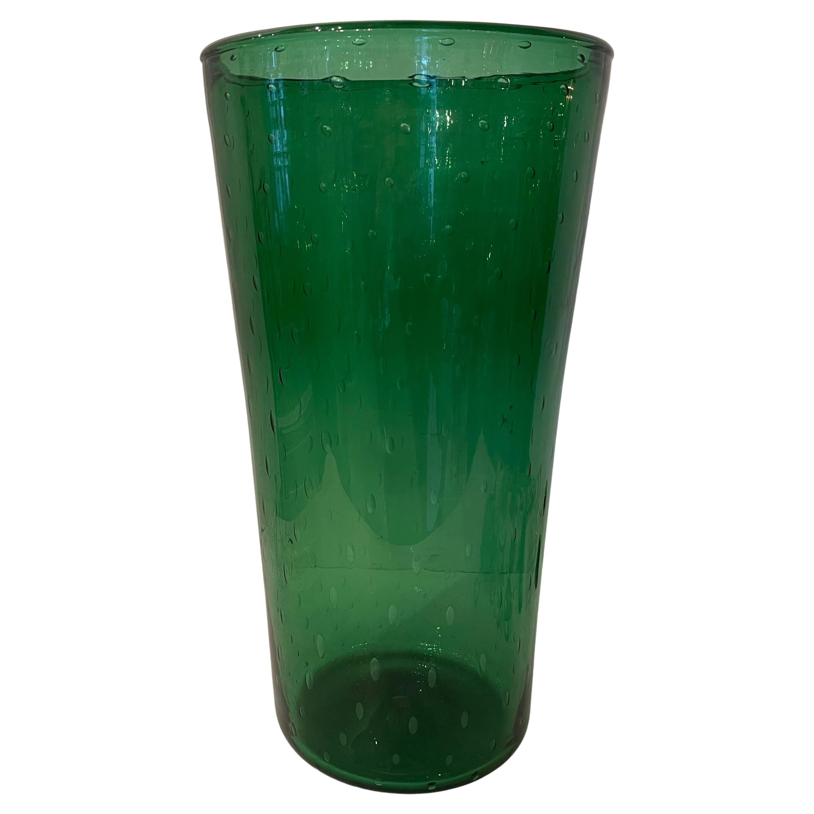 Wonderful Large Italian Art Glass Bullicante Murano Venetian Bubbles Green Vase 