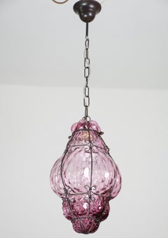 Wonderful Large Magenta Colour Venetian Lantern, Seguso Murano Glass, Italy