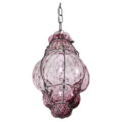 Wonderful Large Magenta Colour Venetian Lantern, Seguso Murano Glass, Italy