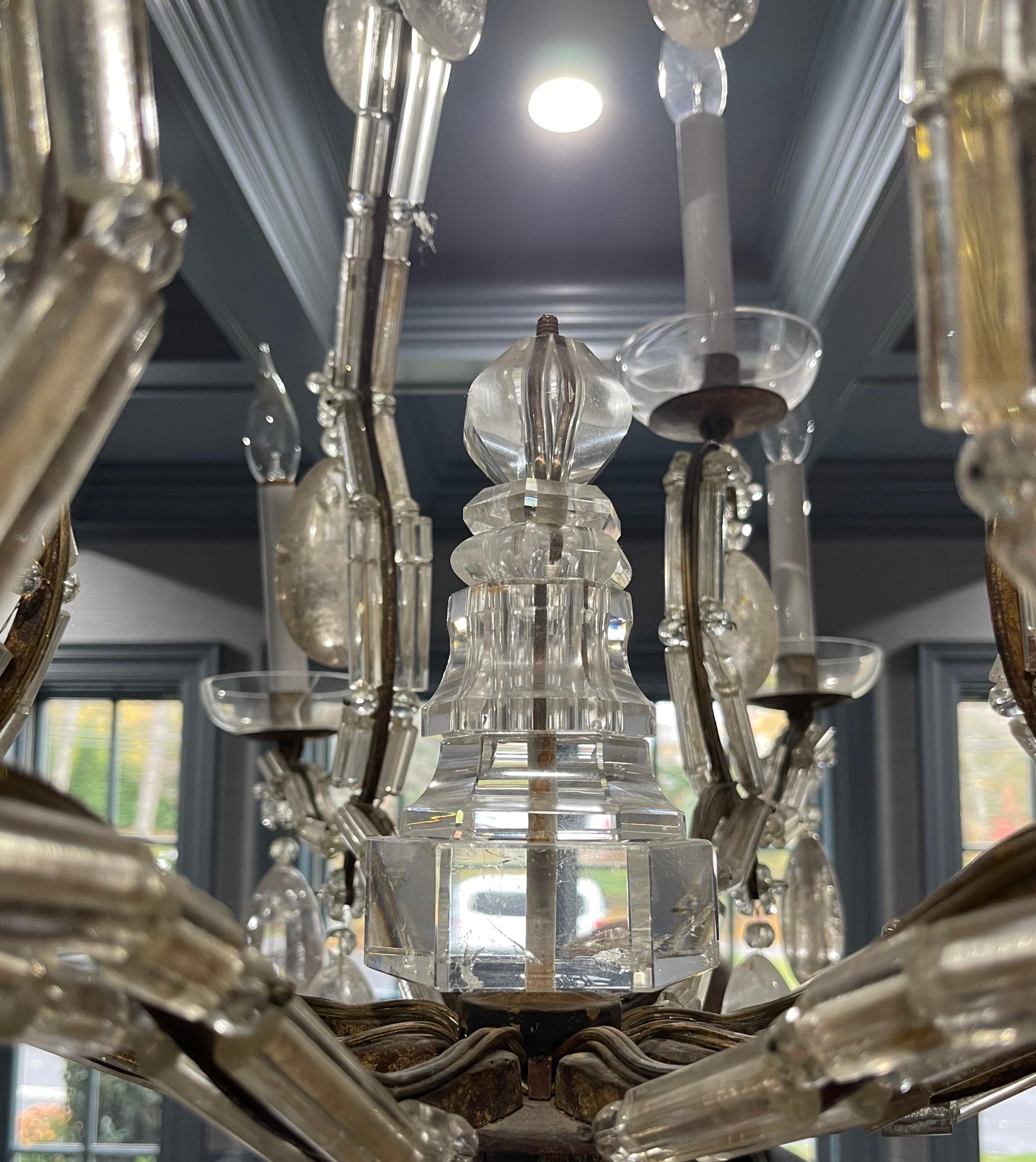 Belle Époque Wonderful Large Maison Bagues Gold Gilt Glass Bird Cage Rock Crystal Chandelier in vendita