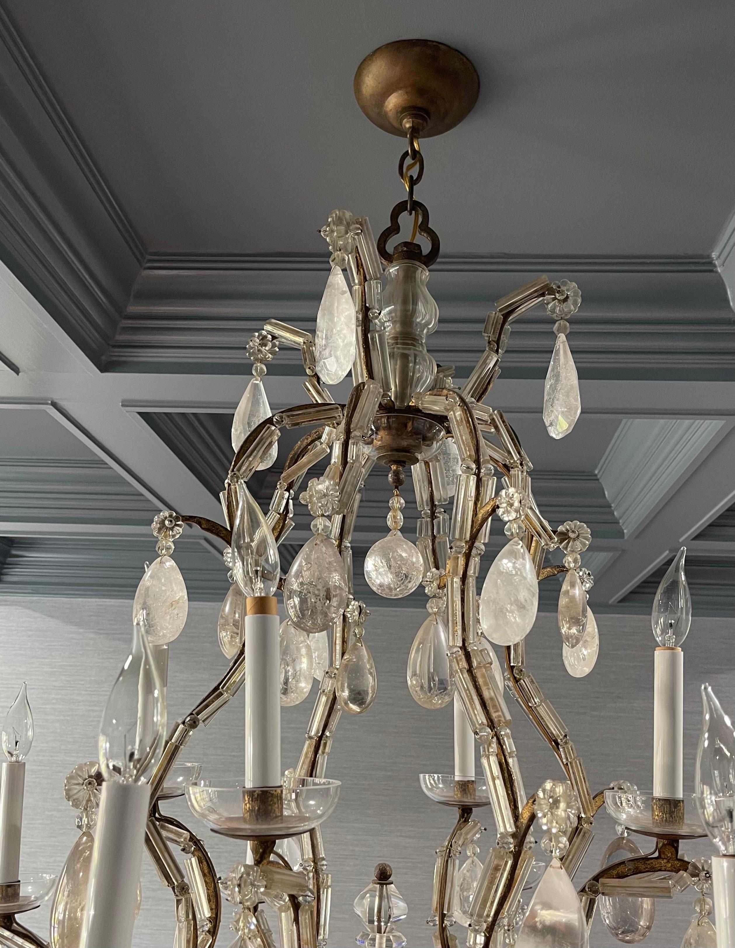 Wonderful Large Maison Bagues Gold Gilt Glass Bird Cage Rock Crystal Chandelier In condizioni buone in vendita a Roslyn, NY