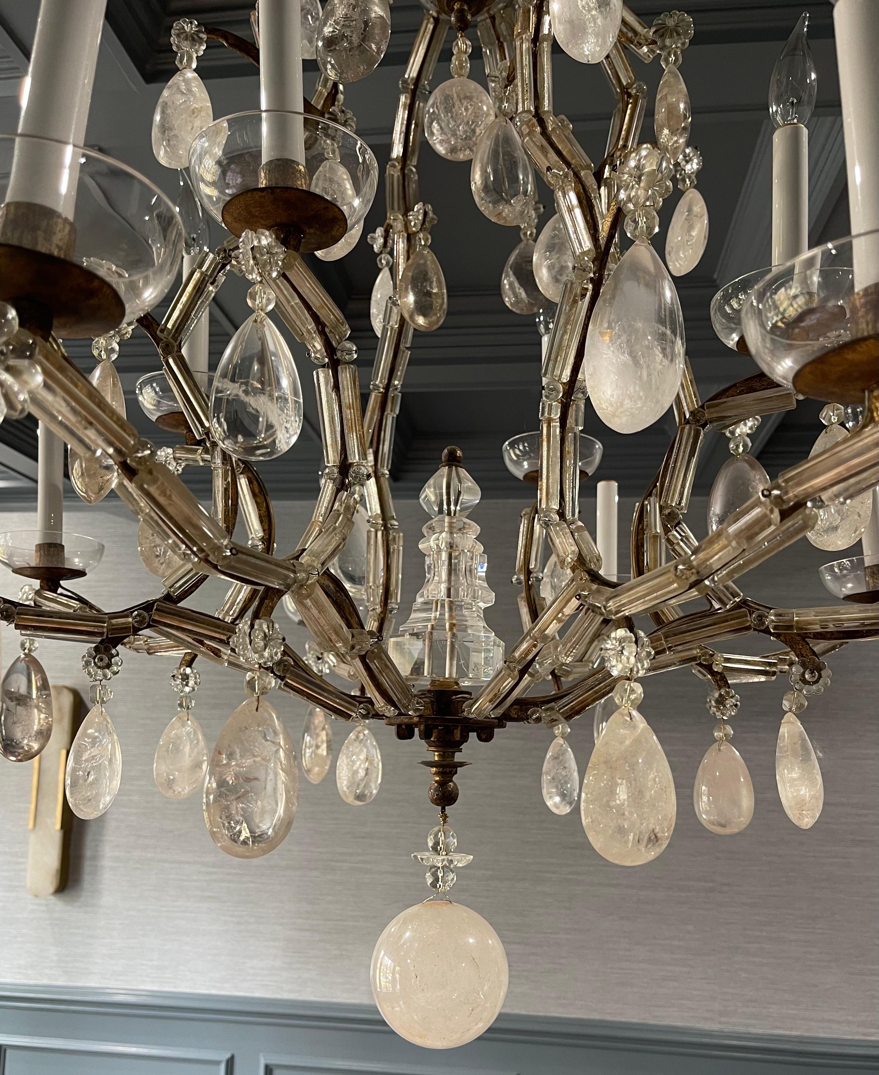 Wonderful Large Maison Bagues Gold Gilt Glass Bird Cage Rock Crystal Chandelier in vendita 2