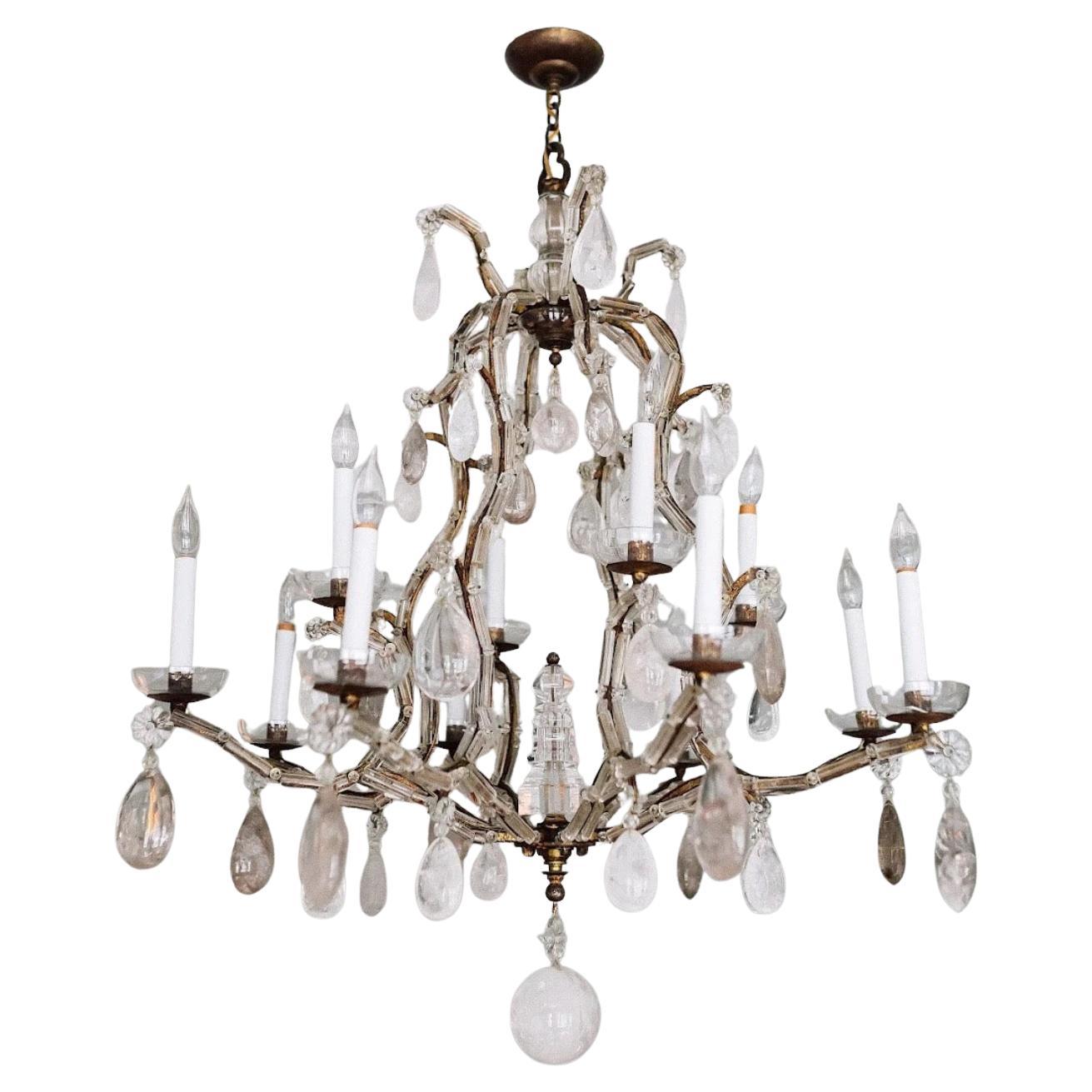 Wonderful Large Maison Bagues Gold Gilt Glass Bird Cage Rock Crystal Chandelier