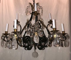 Wonderful Large Maison Baguès Louis XV French Iron Gilt Rock Crystal Chandelier