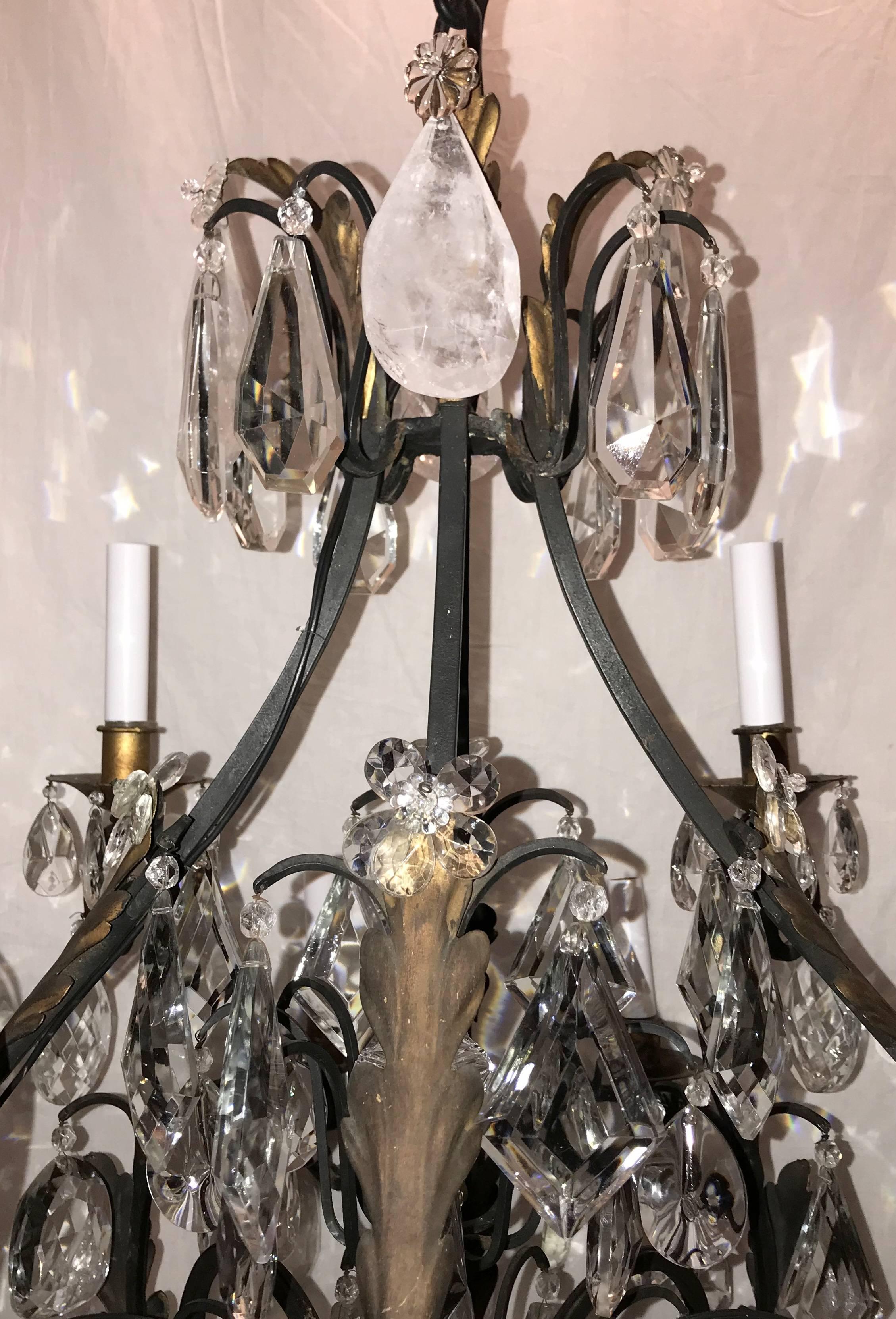 Wonderful Large Maison Baguès Louis XV French Iron Gilt Rock Crystal Chandelier In Good Condition For Sale In Roslyn, NY
