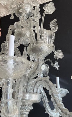 Wonderful Large Mid-Century Modern Italian Murano Clear Blown Glass Chandelier