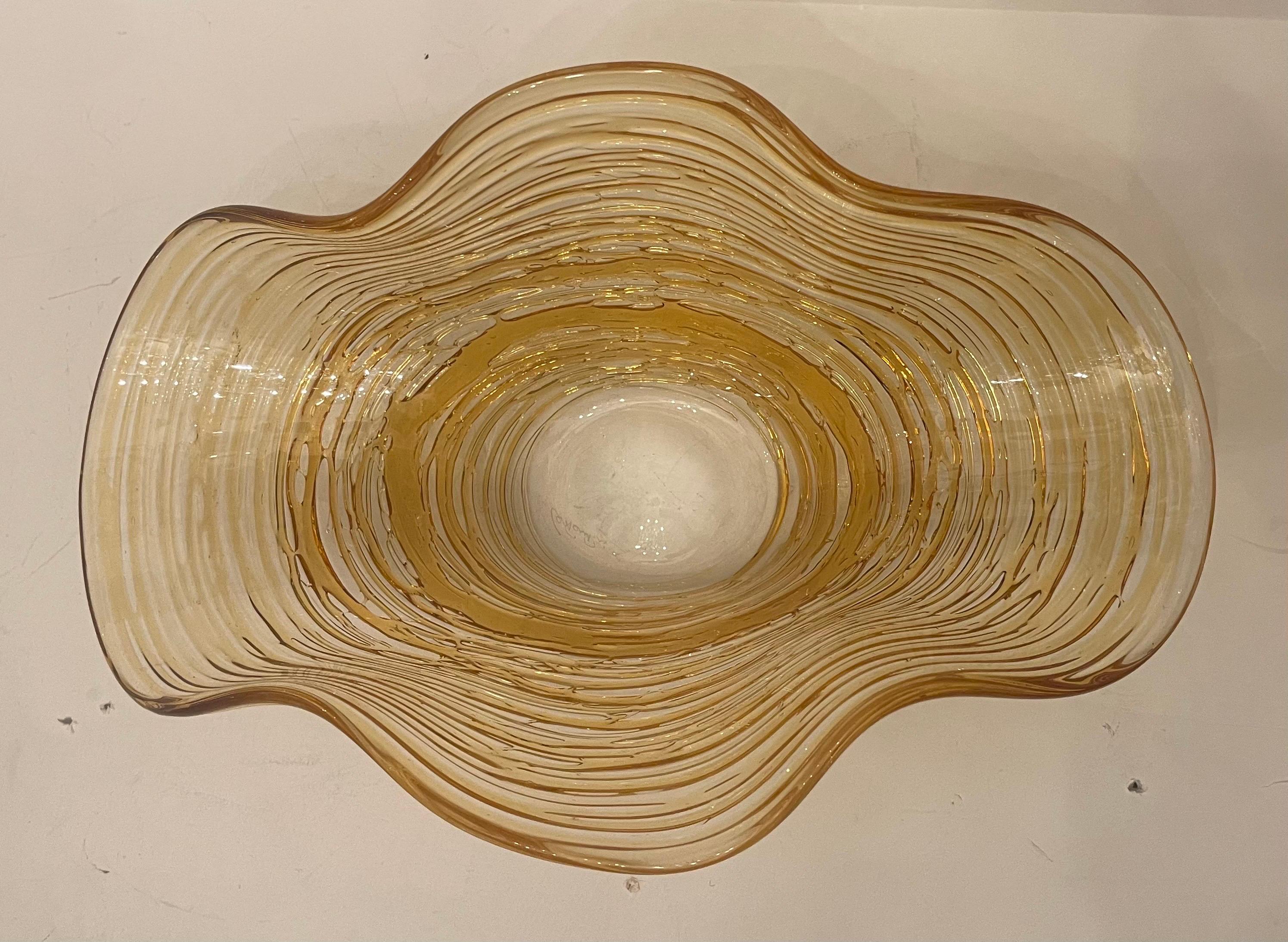 Mid-Century Modern Wonderful Large Mid Century Modern Murano Seguso Blown Ruffle Glass Centerpiece For Sale