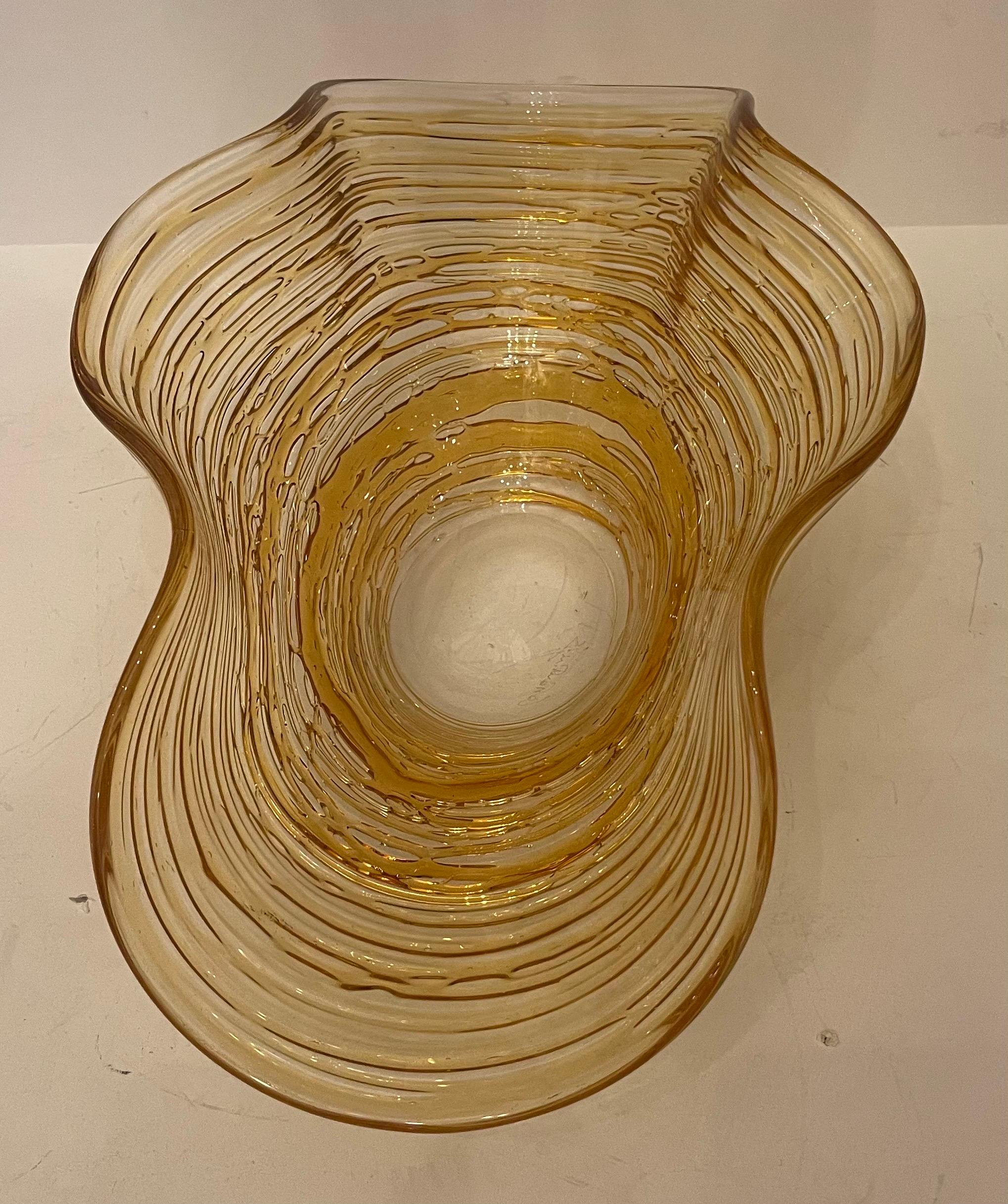 Italian Wonderful Large Mid Century Modern Murano Seguso Blown Ruffle Glass Centerpiece For Sale