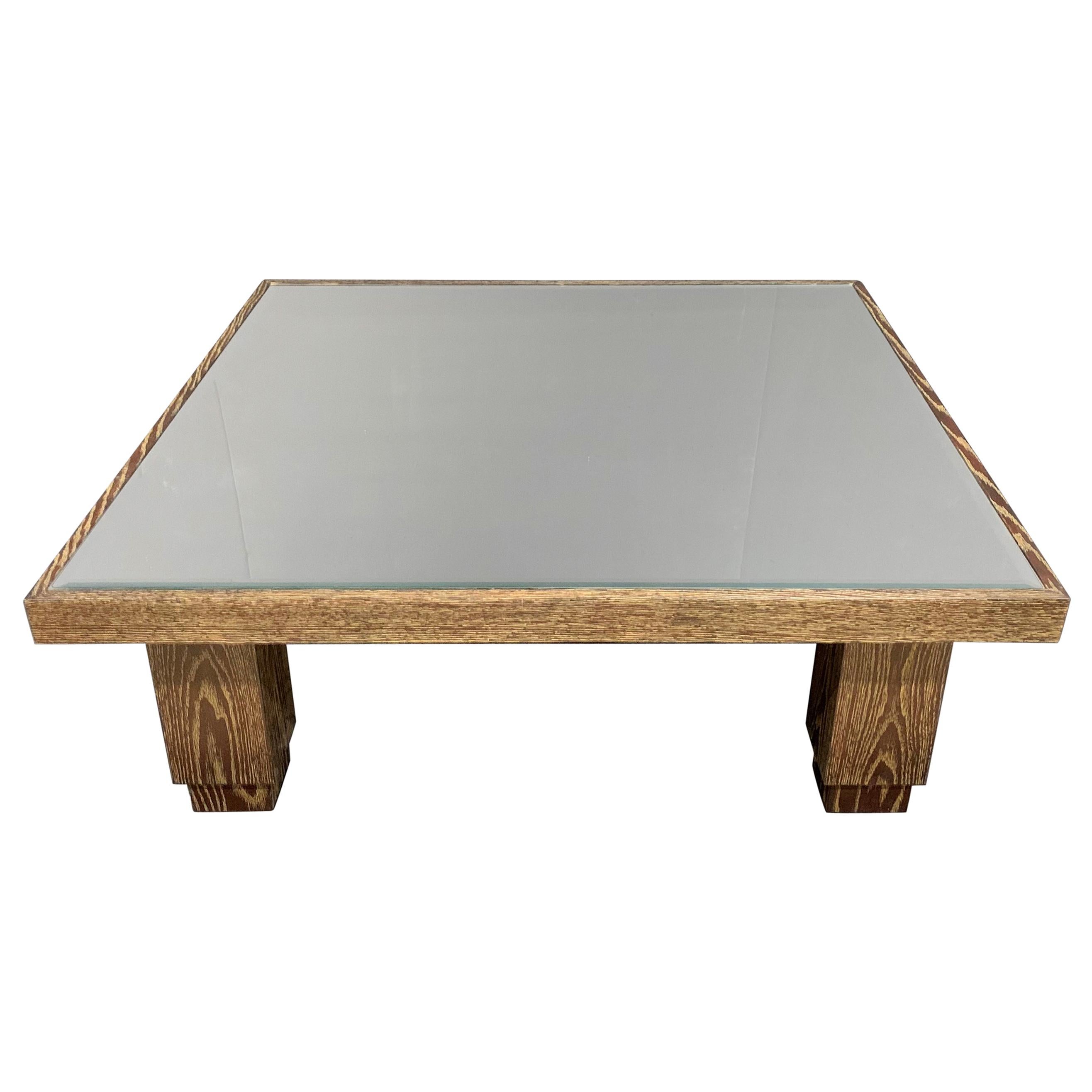 Wonderful Large Mid-Century Modern Square Wood Mirrored Coffee Cocktail Table