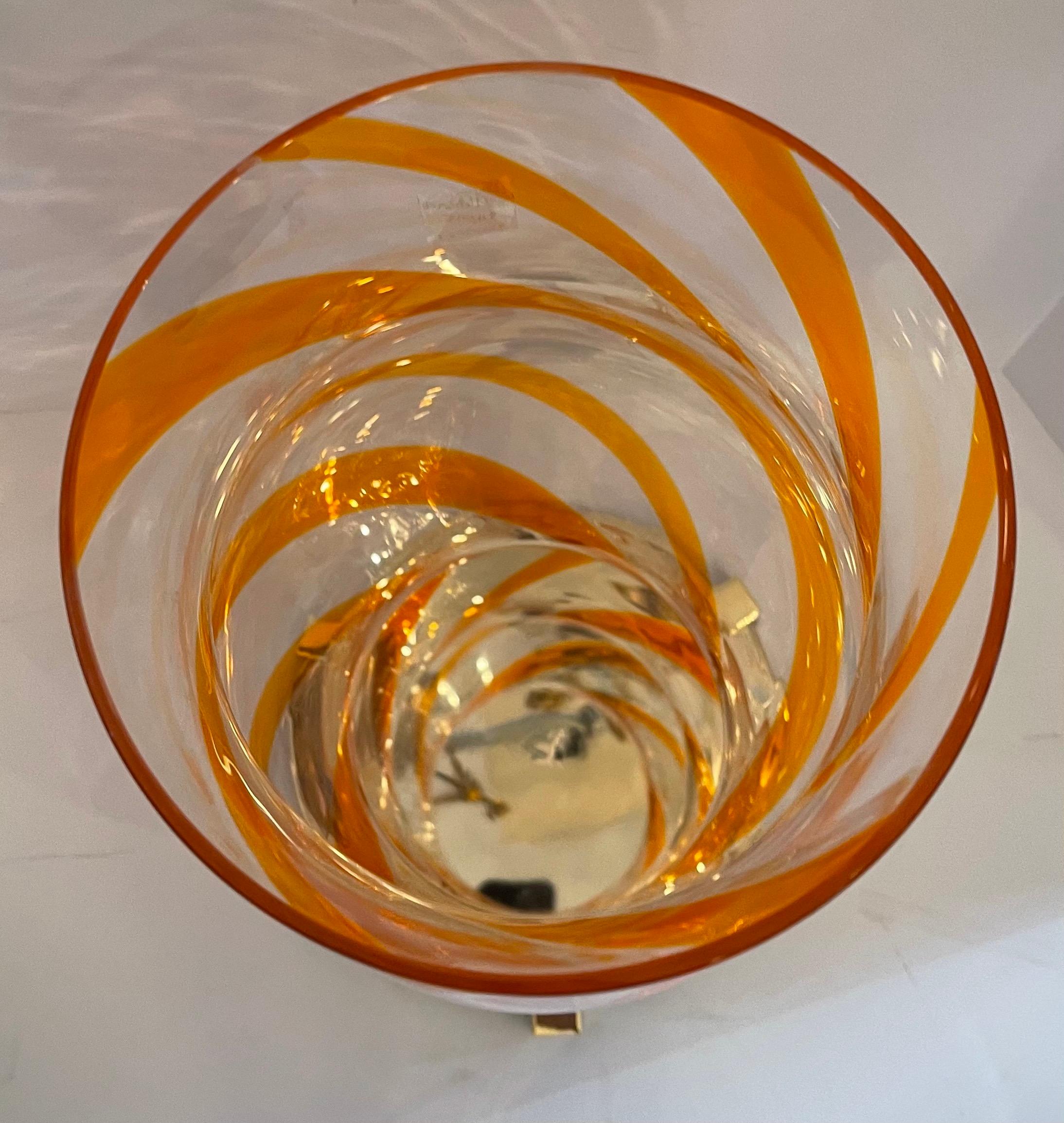 Mid-Century Modern Wonderful Large Modern Lorin Marsh Hand Blown Glass Hurricane Shade Brass Base For Sale