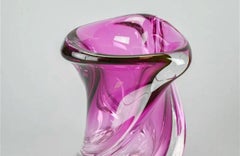 Wonderful Large Modern Val Saint Lambert Signed Ribbed Swirled Pink Crystal Vase