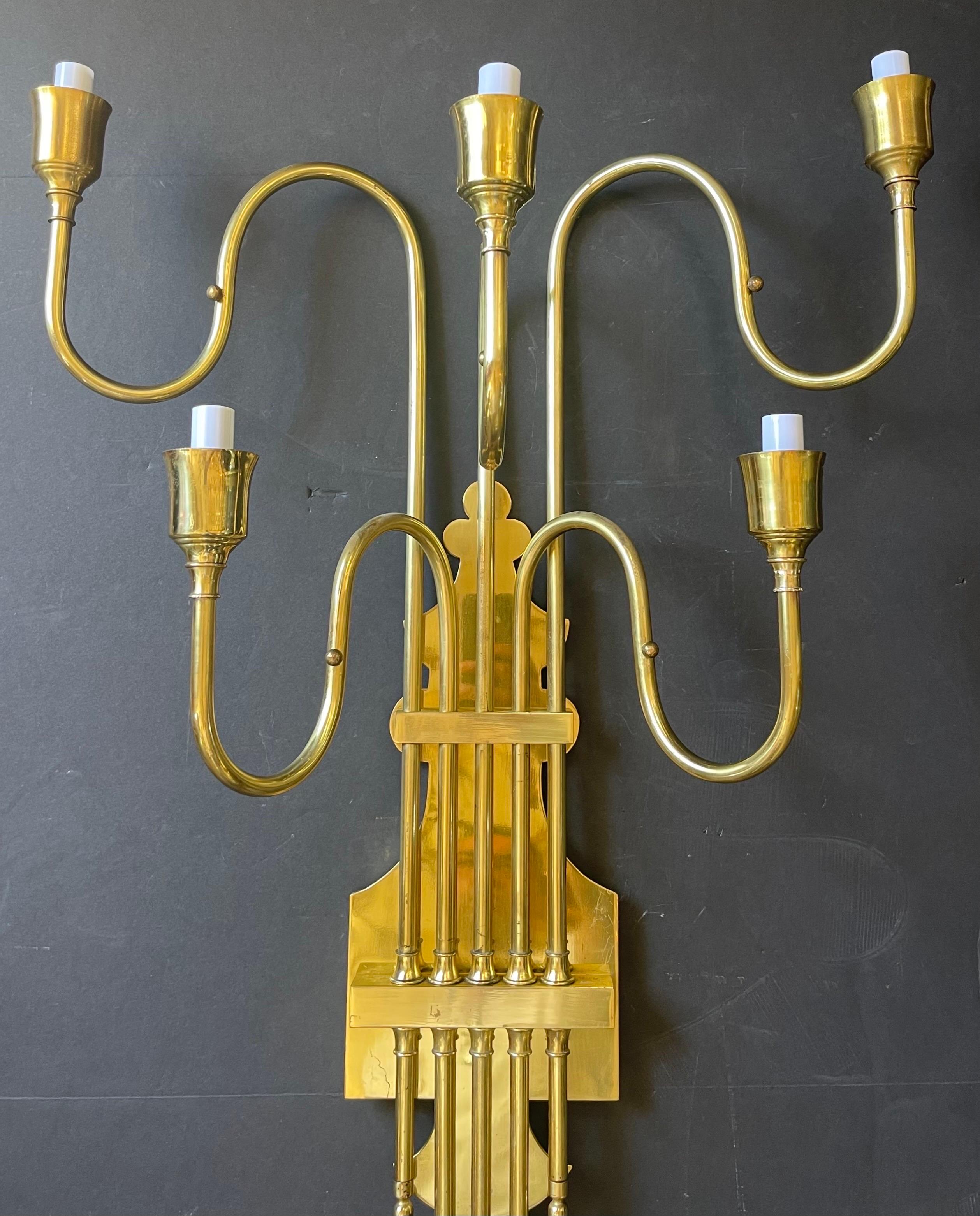20th Century Wonderful Large Pair 5 Light Mid-Century Modern Tommi Parzinger Brass Sconces