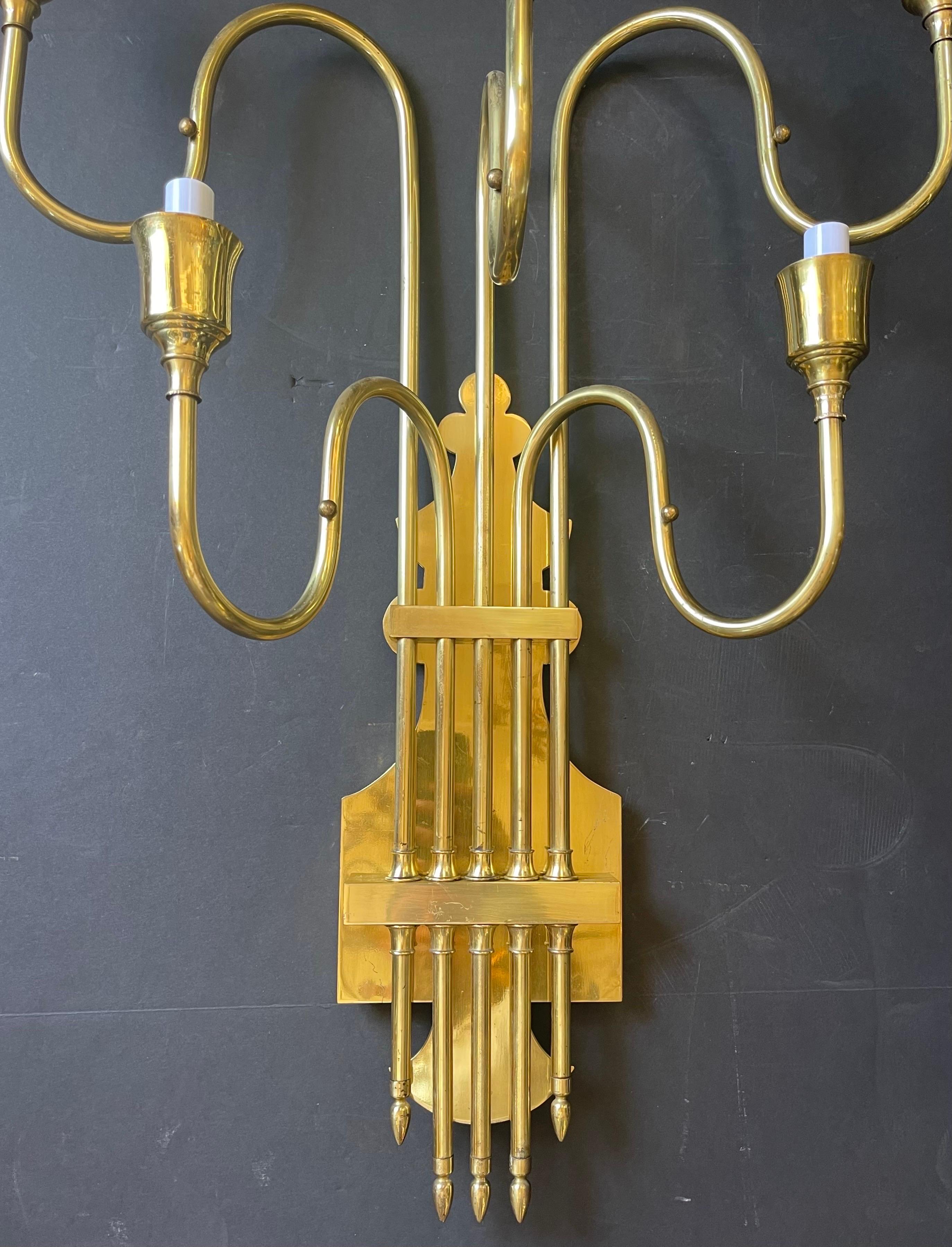 Wonderful Large Pair 5 Light Mid-Century Modern Tommi Parzinger Brass Sconces 1