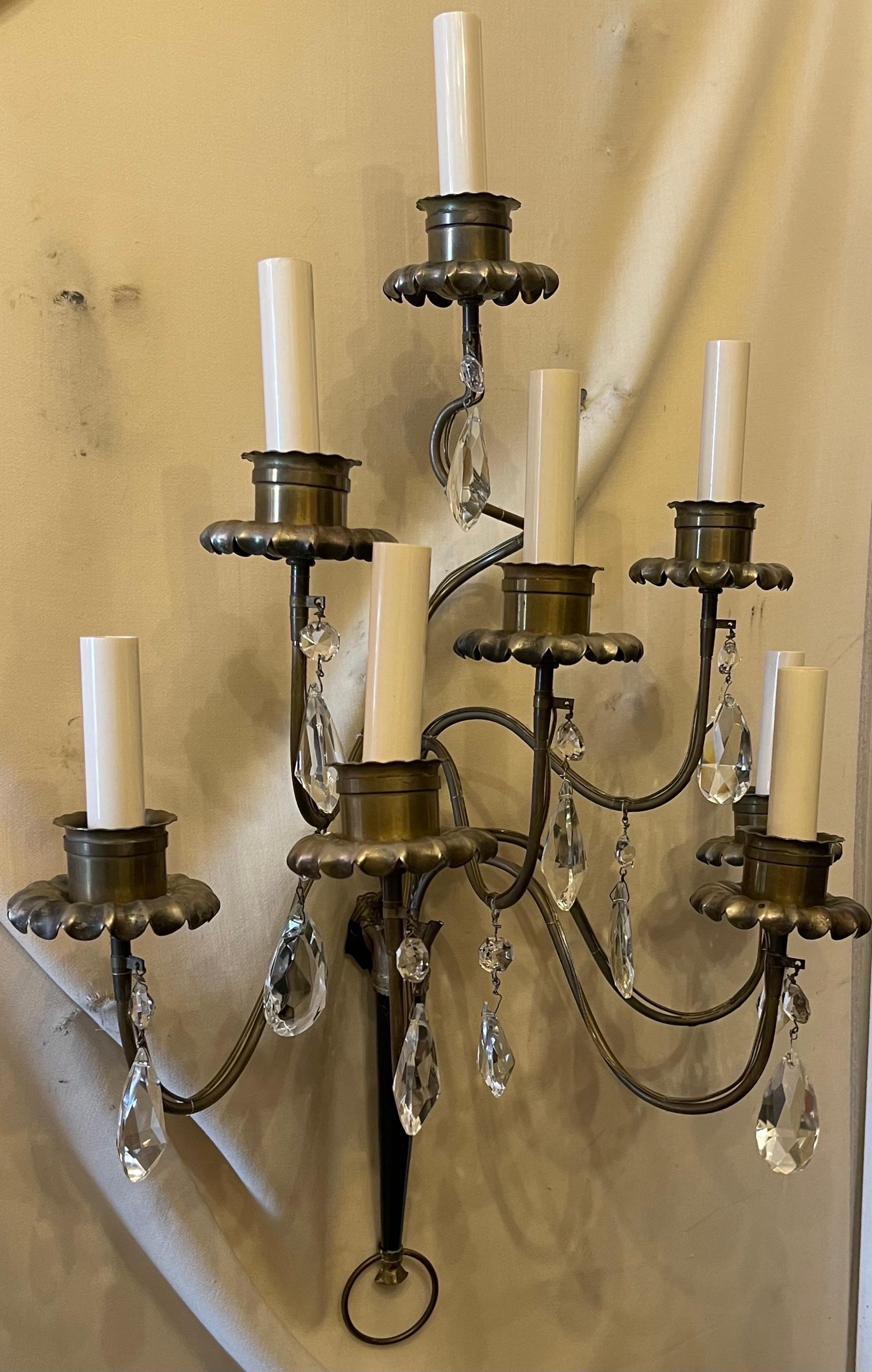 Wonderful Large Pair Brass Hollywood Regency Tommi Parzinger Sconces  In Good Condition In Roslyn, NY