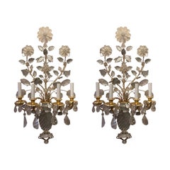 Wonderful Large Pair French Gold Gilt Rock Crystal Flower Urn Baguès Sconces