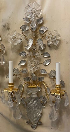 Wunderschöne, große italienische Bergkristall-Wandleuchten im Baguette-Stil mit Urnen- und Blumenstrauß-Motiv, als Paar
