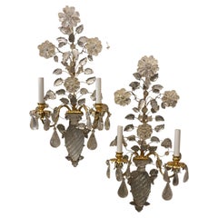 Wonderful Large Pair Italian Rock Crystal Baguès Urn Flower Bouquet Sconces