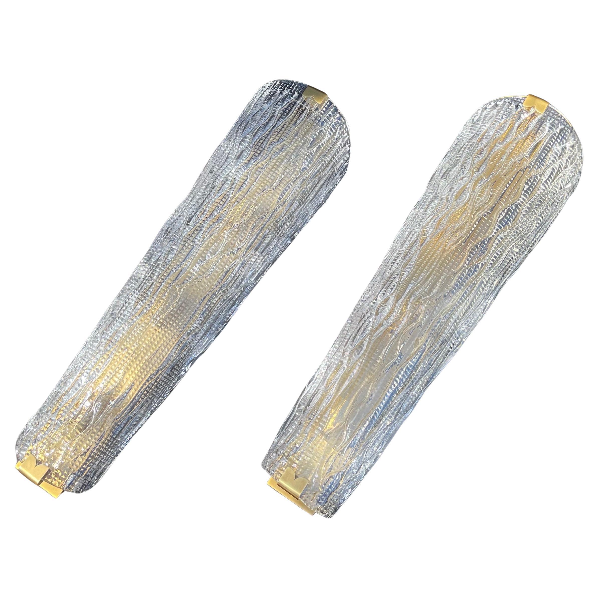 Wonderful Large Pair Murano Glass Panel Gold Gilt Sconces Manner Barovier 
Toso For Sale
