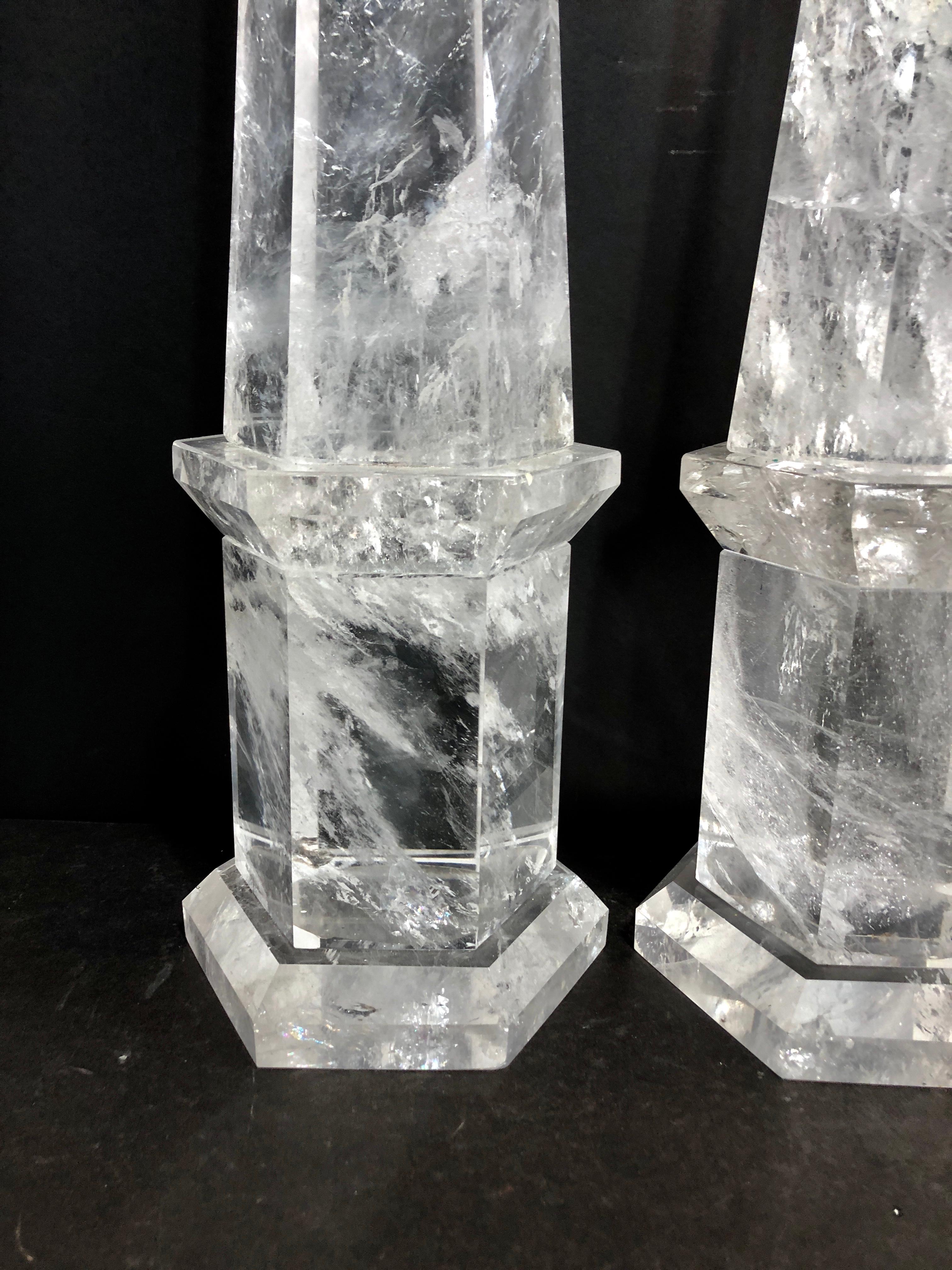 Mid-Century Modern Wonderful Large Pair of Octagonal Cut Natural Rock Crystal Obelisks Fine Spike
