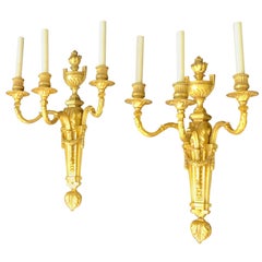 Wonderful Large Pair of French Urn Garland Neoclassical Bronze Caldwell Sconces