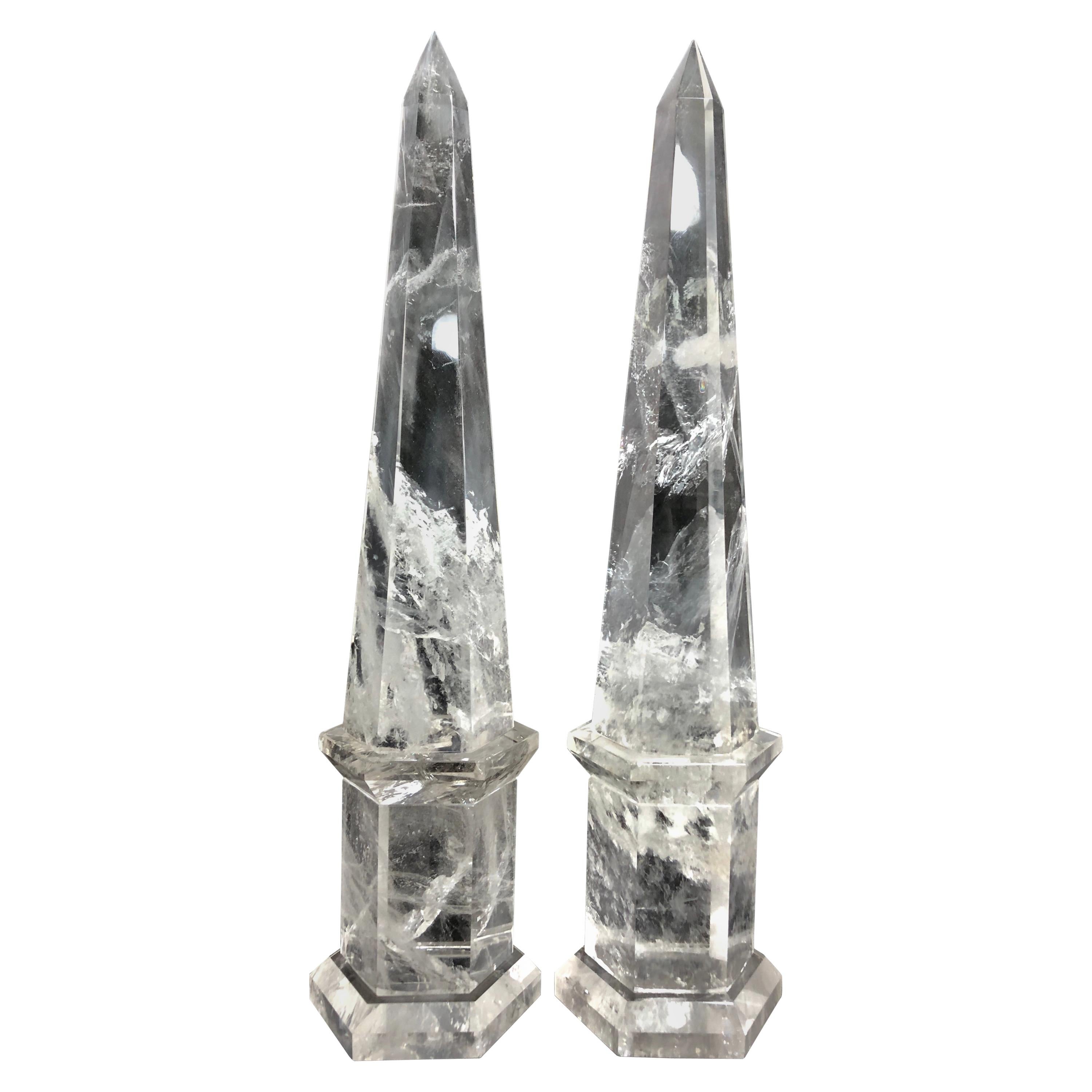 Wonderful Large Pair of Octagonal Cut Natural Rock Crystal Obelisks Fine Spike