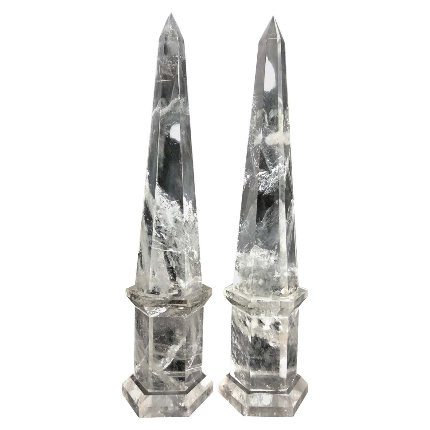 Wonderful Large Pair of Octagonal Cut Natural Rock Crystal Obelisks ...