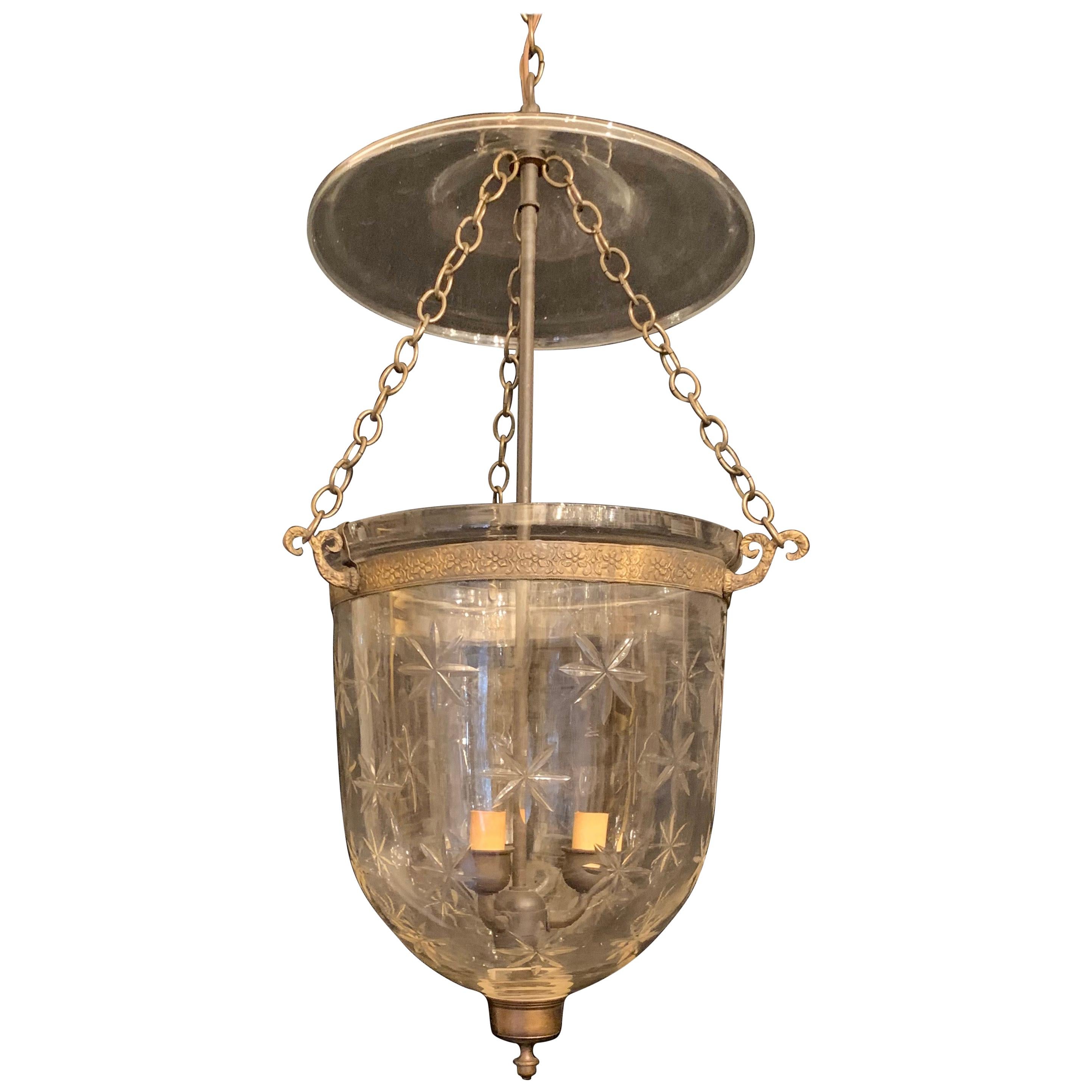 Wonderful Large Pair Vintage Vaughn Star Globe Bell Jar Lantern Fixtures Bronze