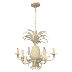 Wonderful Large Pineapple Form Painted White Tole Italian Mid Century Chandelier