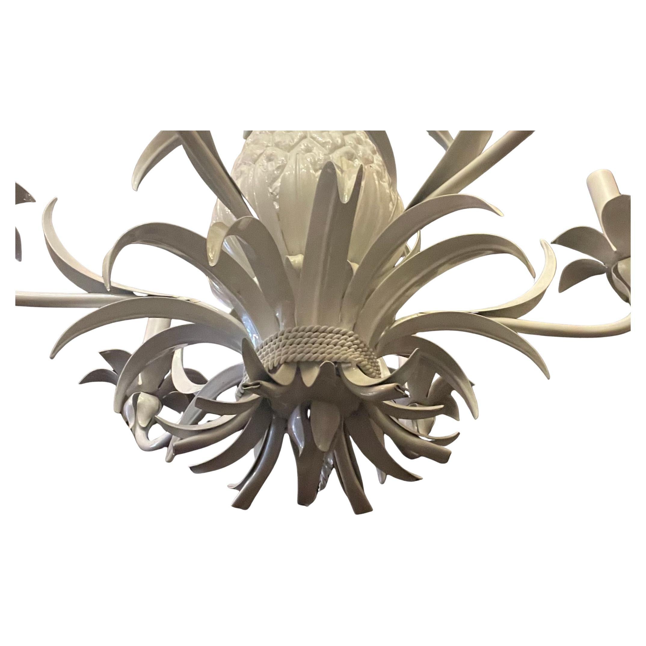 Tôle Wonderful Large Pineapple Form Painted White Tole Italian Mid Century Chandelier For Sale