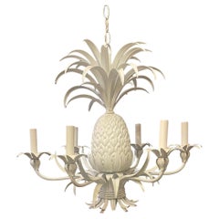 Wonderful Large Pineapple Form Painted White Tole Italian Mid Century Chandelier