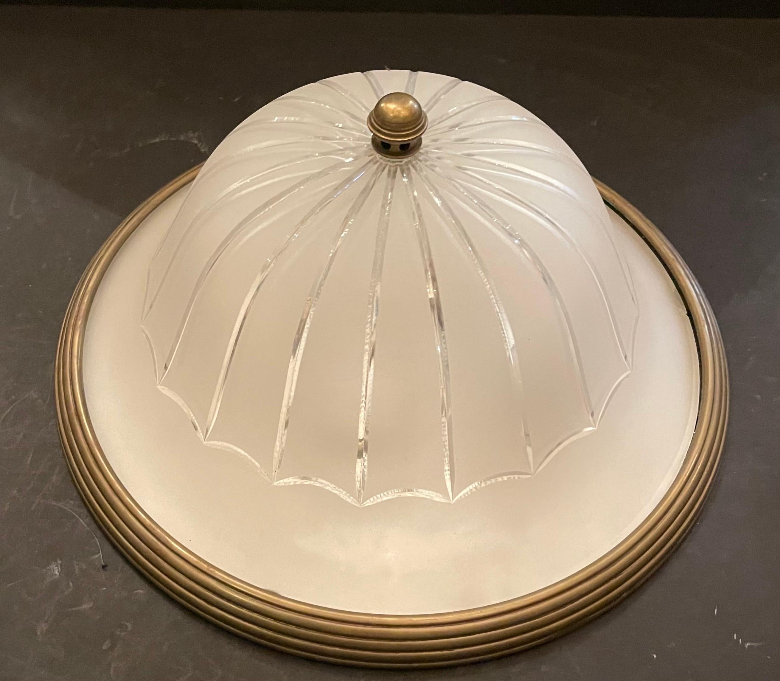 A Wonderful Very Large Regency Bronze With Frosted Glass / Crystal Flush Mount Ceiling Fixture Having 2 Edison Internal Lights.

Minor Hairline Can Be Seen In The 31250rd Picture
