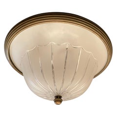 Wonderful Large Regency Bronze Frosted Glass Crystal Flush Mount Ceiling Fixture