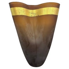 Wonderful Large Salviati Fasciati Murano Glass Tea Gold Gilt Vase Made In Italy