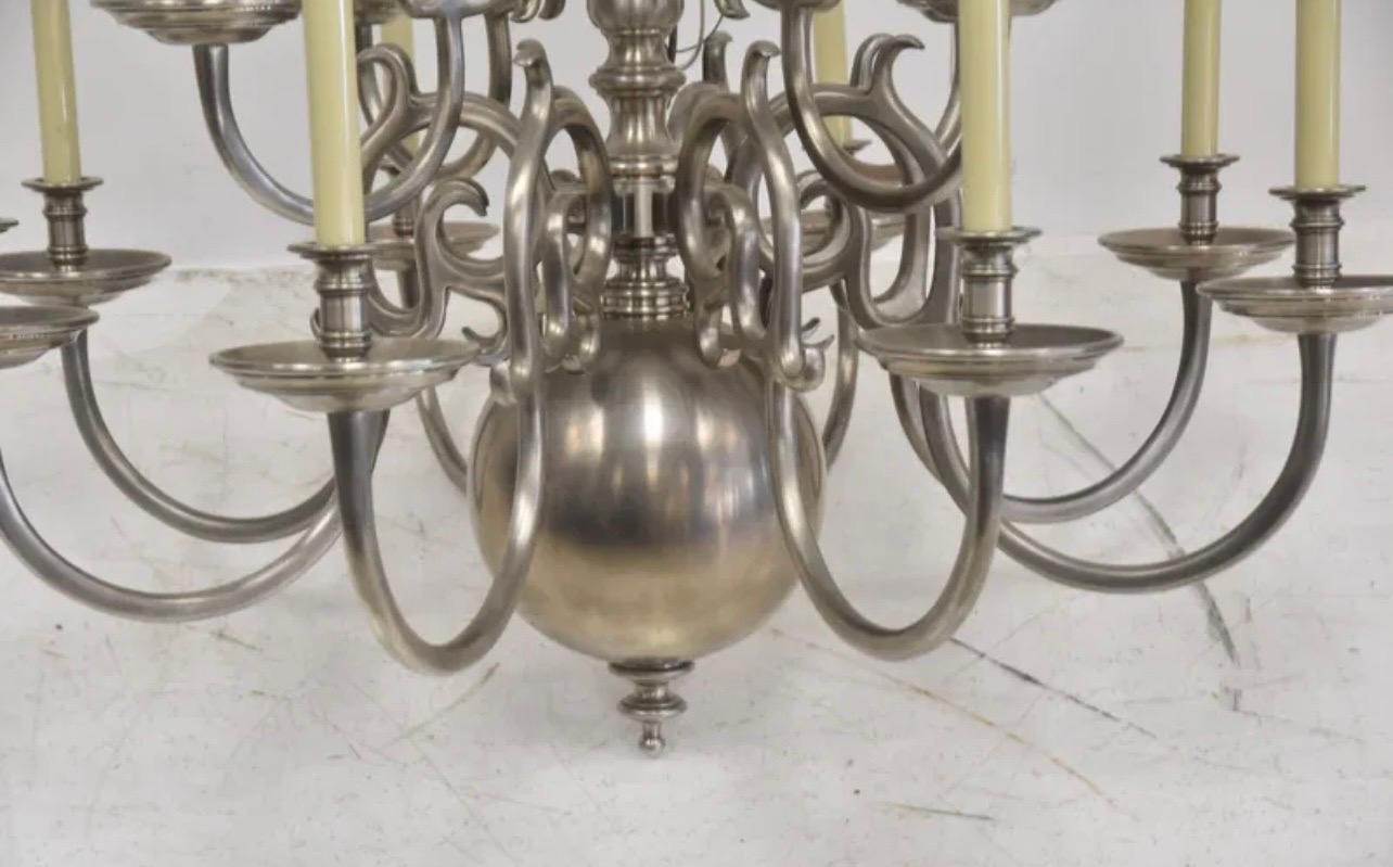 Wonderful Large Satin Nickel Williamsburg Ralph Lauren Two Tier Chandelier In Good Condition In Roslyn, NY