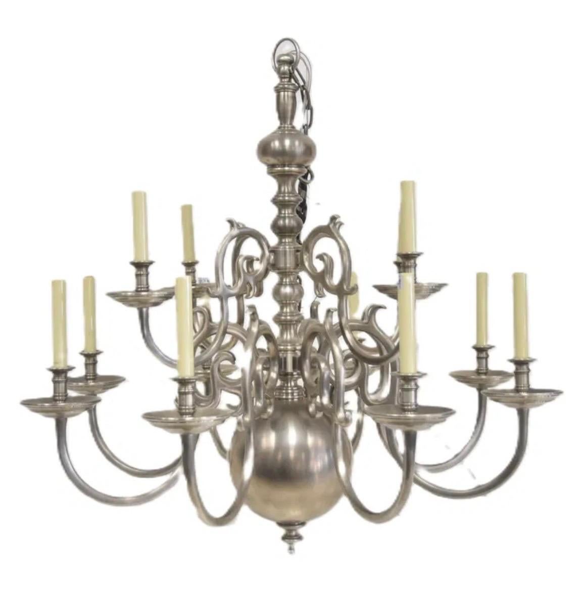 20th Century Wonderful Large Satin Nickel Williamsburg Ralph Lauren Two Tier Chandelier
