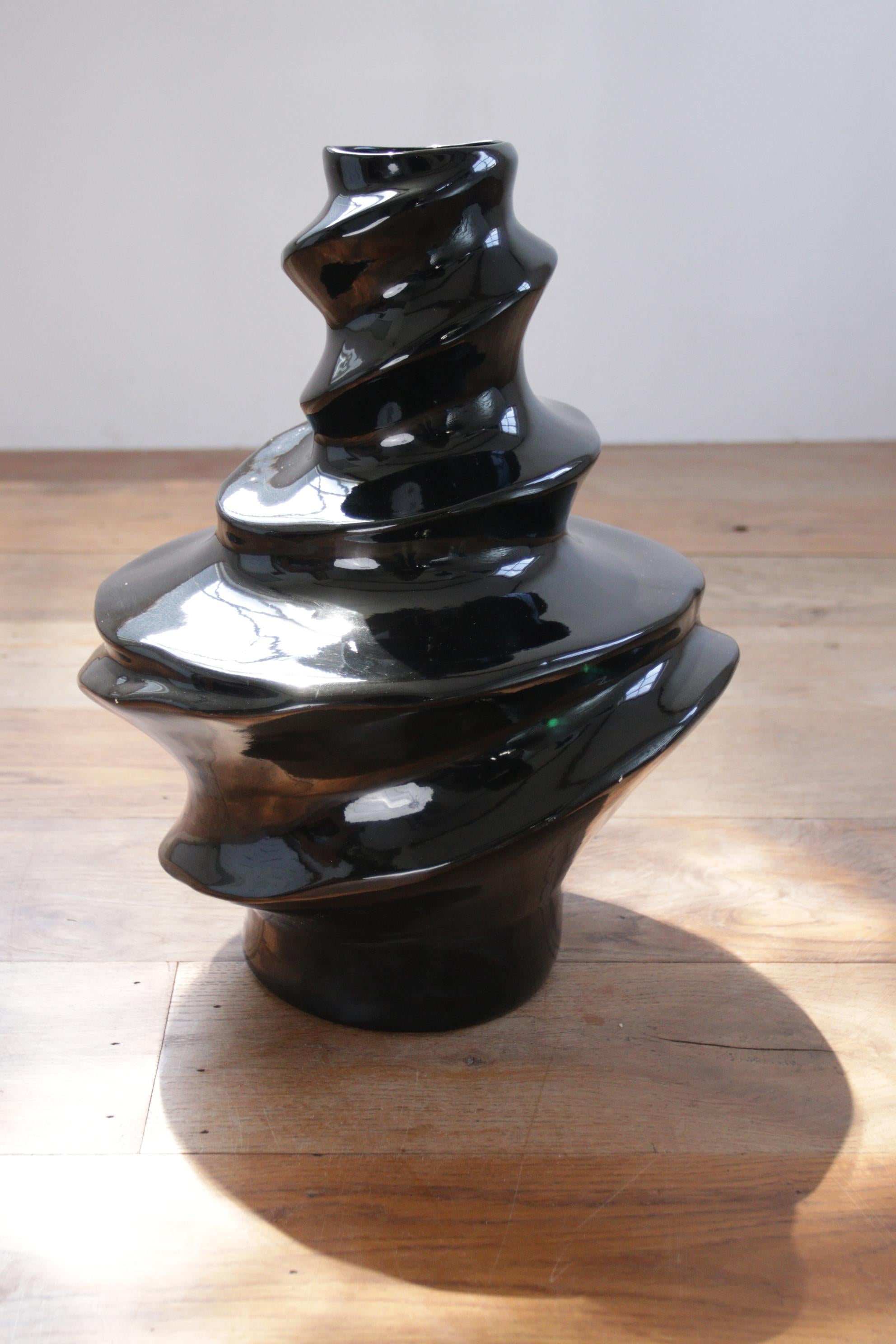 Beautiful large vase made of black glazed ceramic.
 