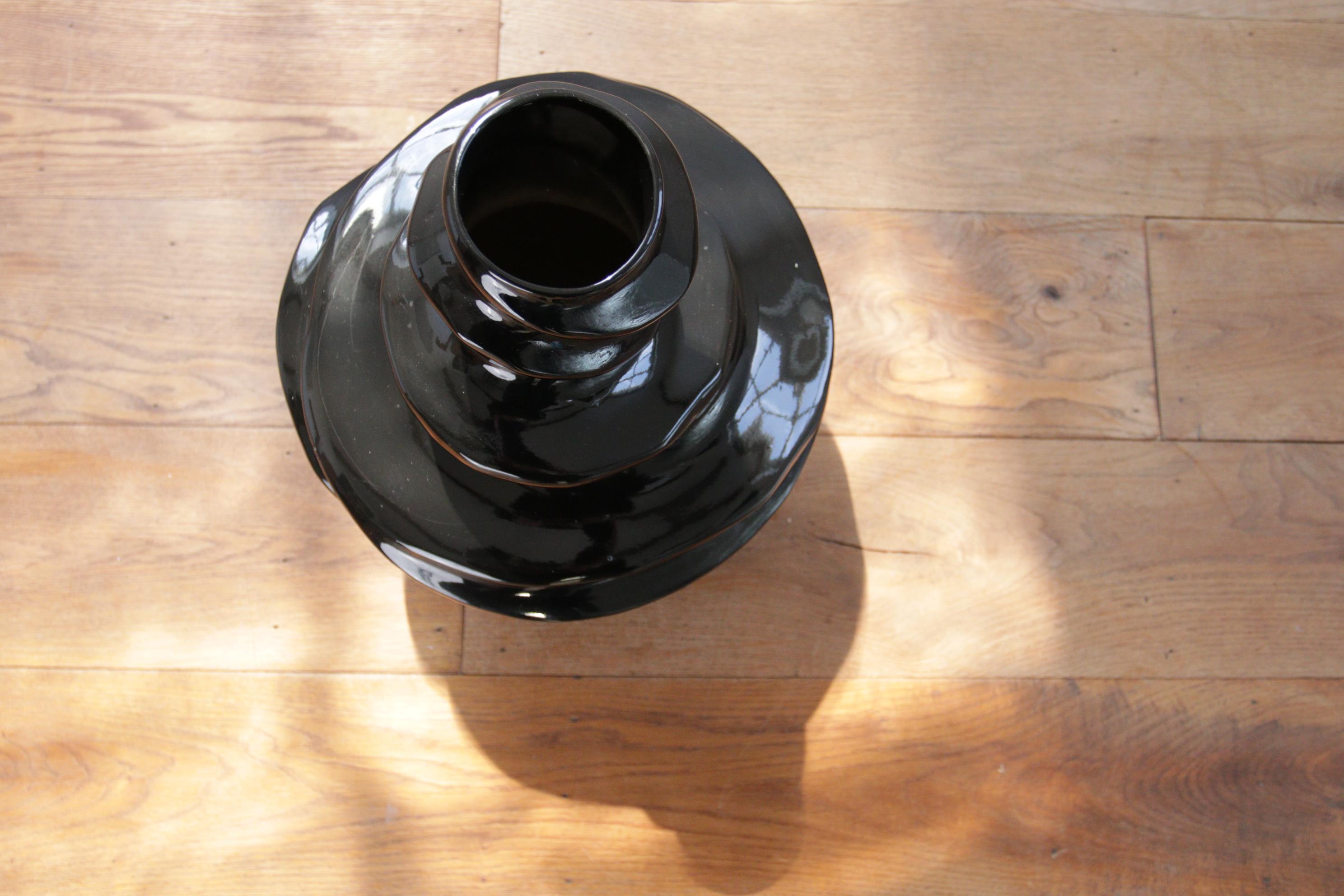 Late 20th Century Wonderful Large Sculptural Black Vase For Sale
