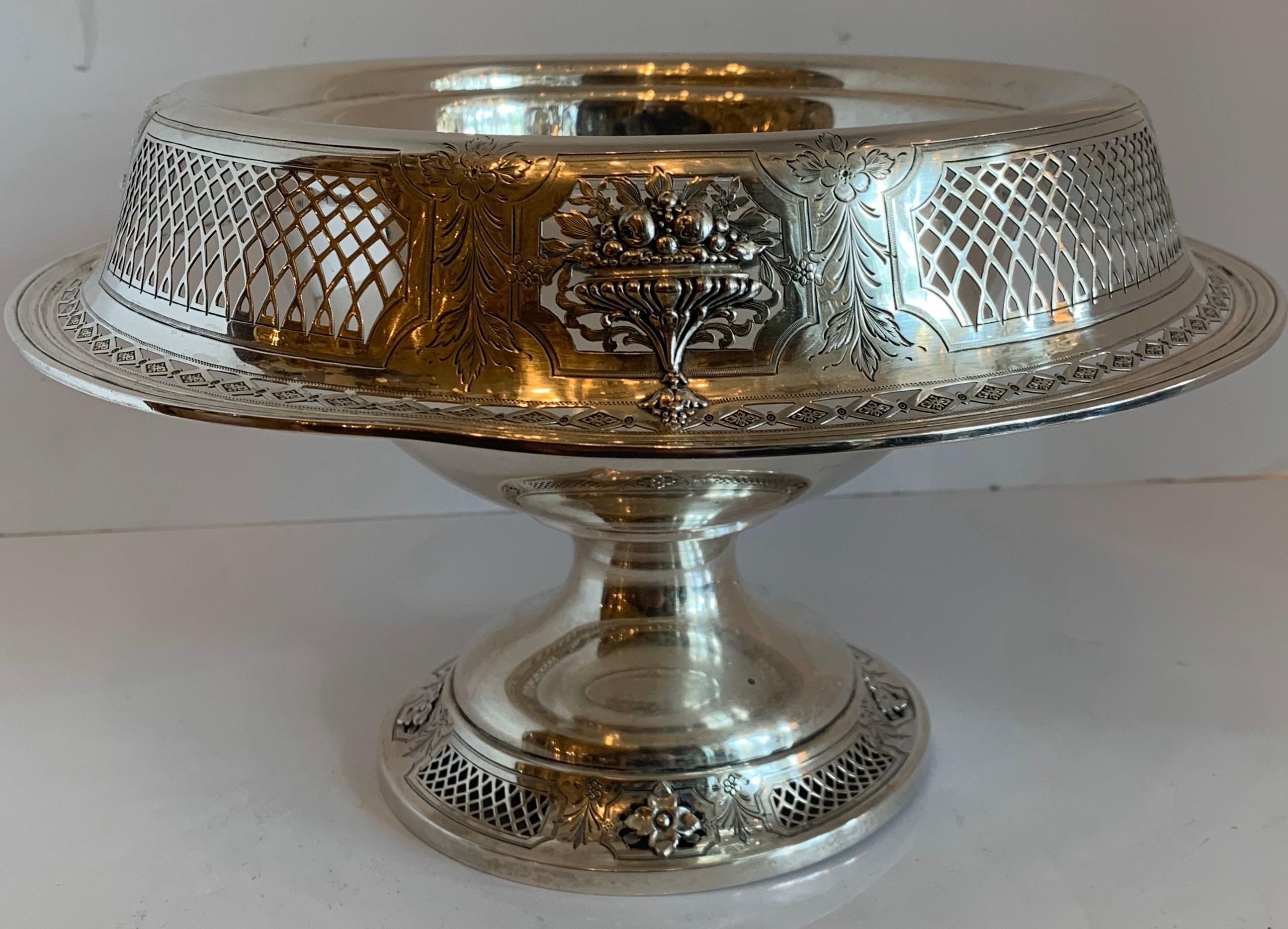 Wonderful large sterling silver pierced flower urn basket centerpiece bowl stand.