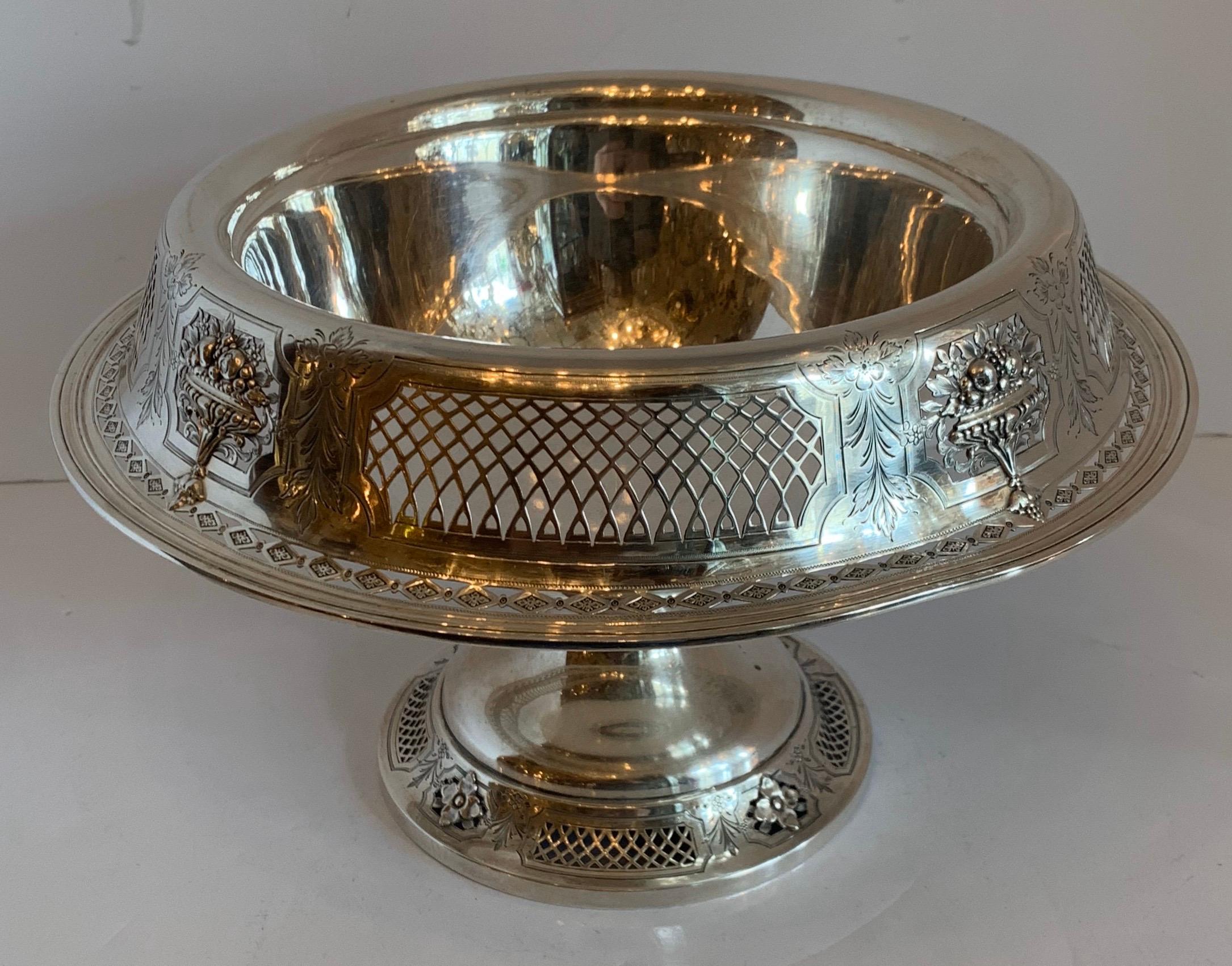 Hand-Crafted Wonderful Large Sterling Silver Pierced Flower Urn Basket Centerpiece Bowl Stand For Sale