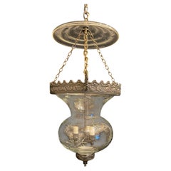 Wonderful Large Vaughan Bronze Glass Star Bell Jar 3-Light Lantern Light Fixture