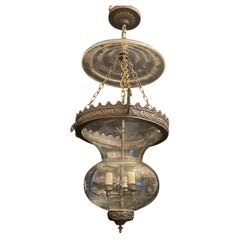 Wonderful Large Vaughan Bronze Glass Star Bell Jar 3-Light Lantern Light Fixture