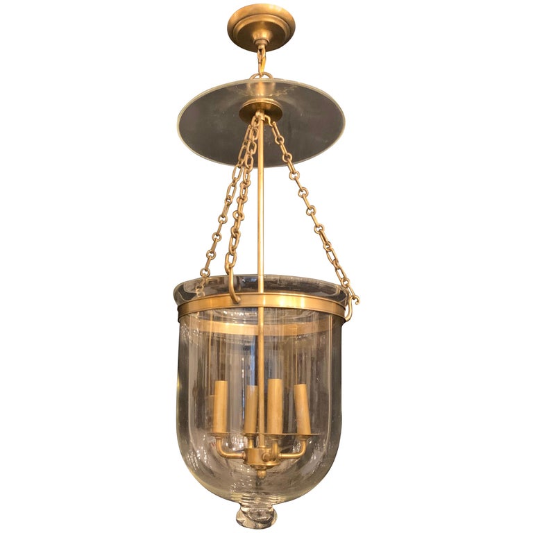 A wonderful large Vaughan designs Regency bronze glass bell jar lantern 4 light fixture.
