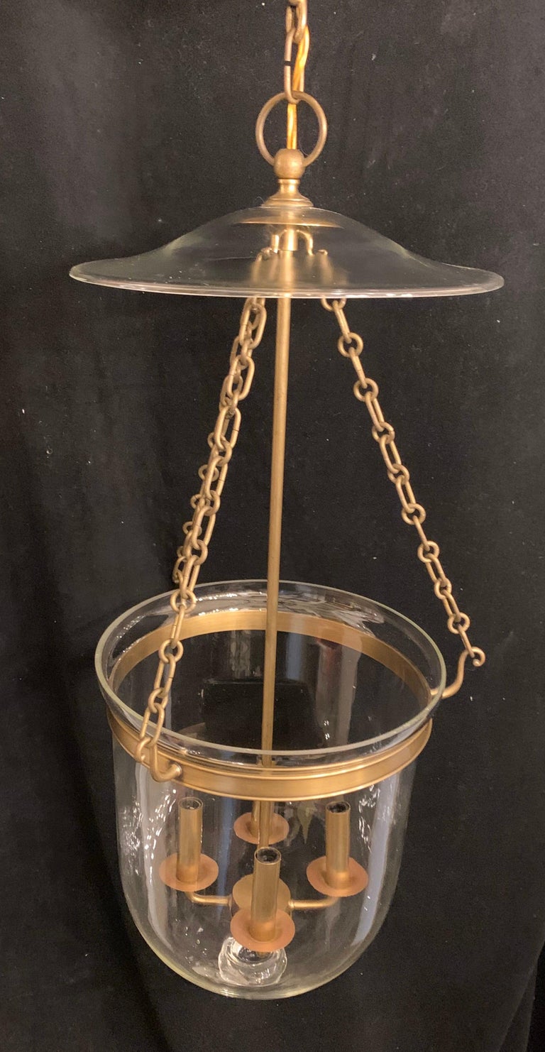 20th Century Wonderful Large Vaughan Designs Regency Bronze Glass Bell Jar Lantern Fixture For Sale