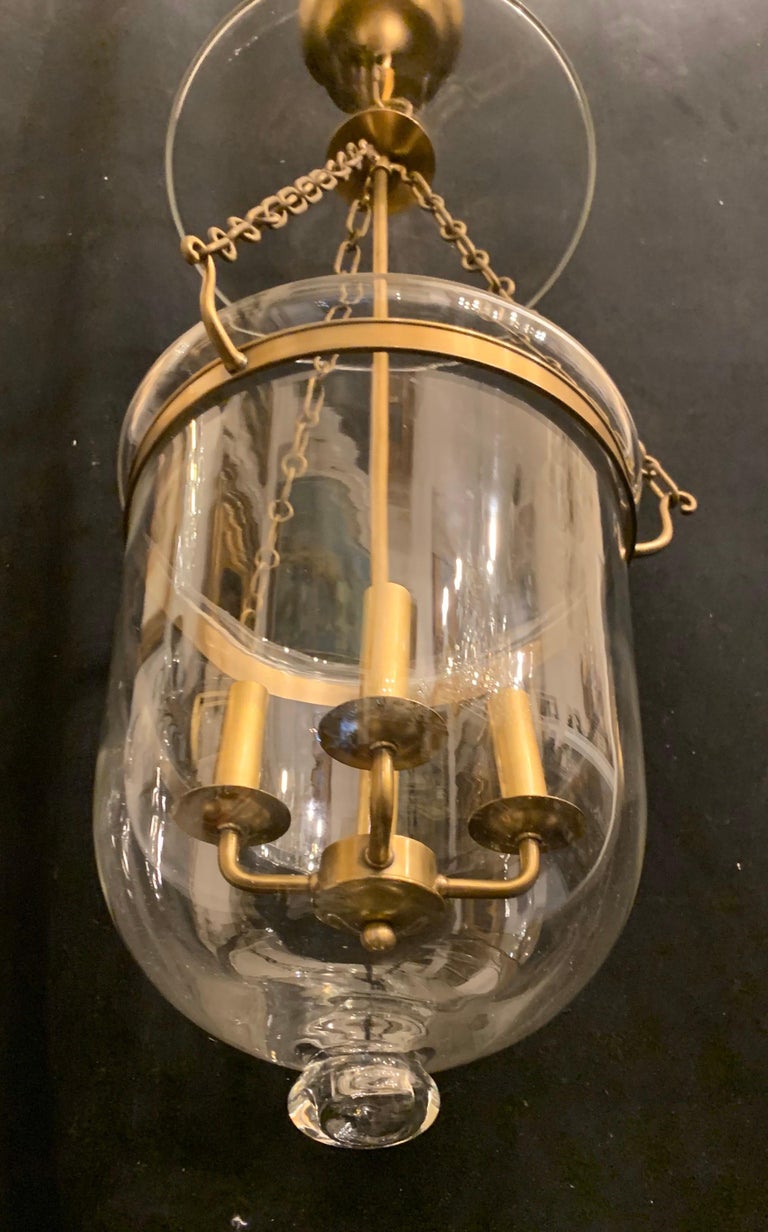 Wonderful Large Vaughan Designs Regency Bronze Glass Bell Jar Lantern Fixture For Sale 1