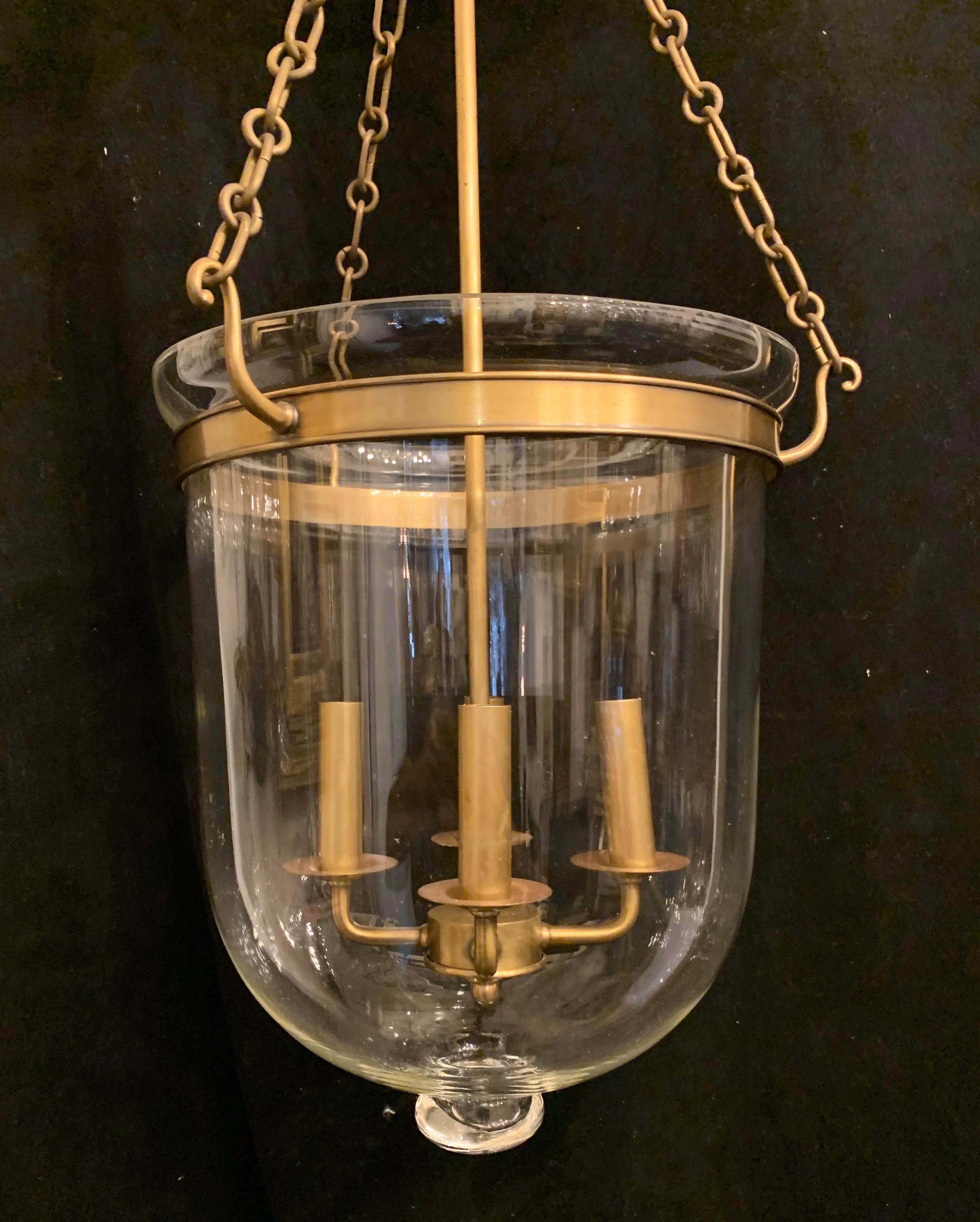 Wonderful Large Vaughan Designs Regency Bronze Glass Bell Jar Lantern Fixture In Good Condition In Roslyn, NY